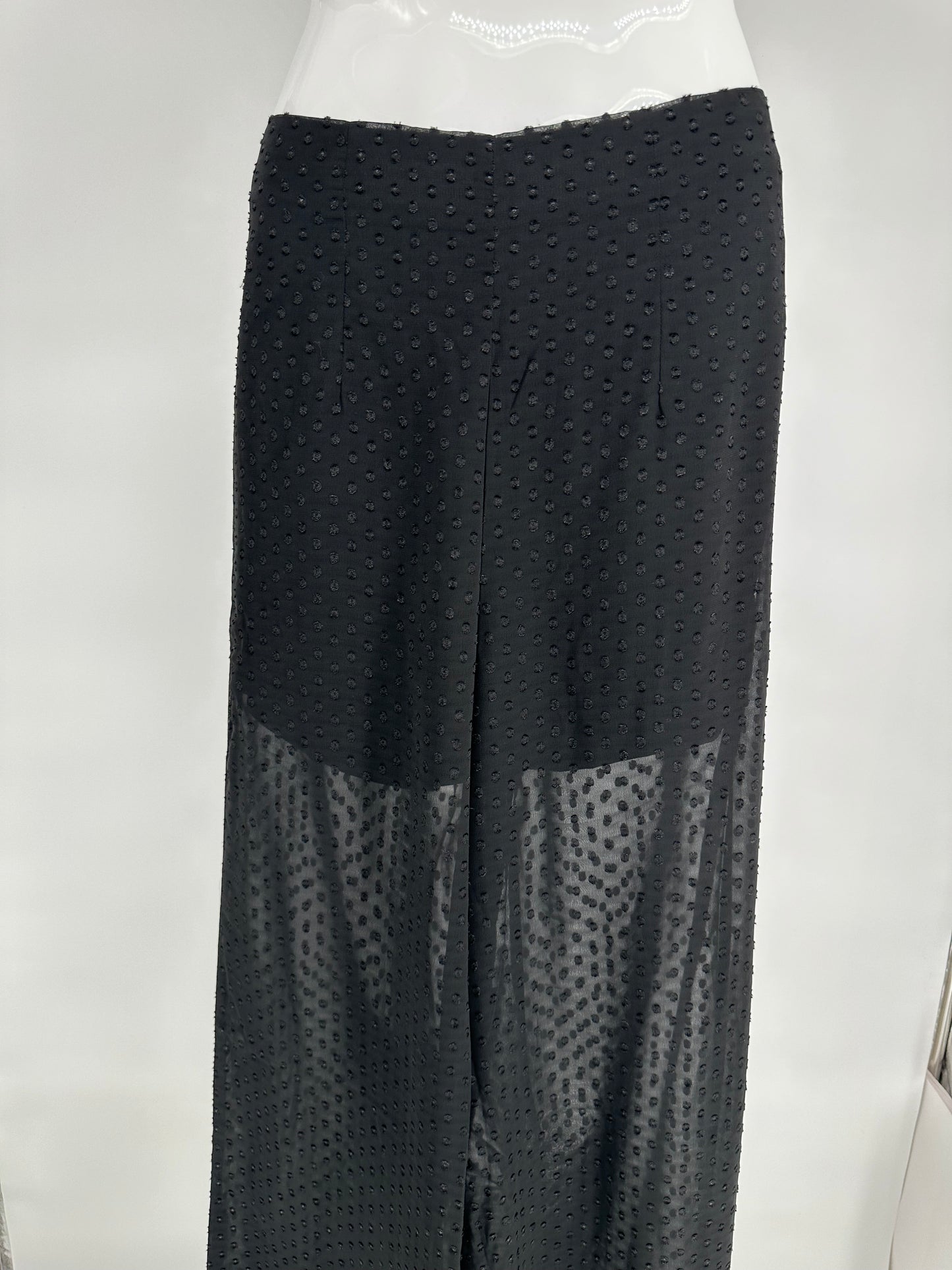 Black Swiss Dot Sheer Leg Pants