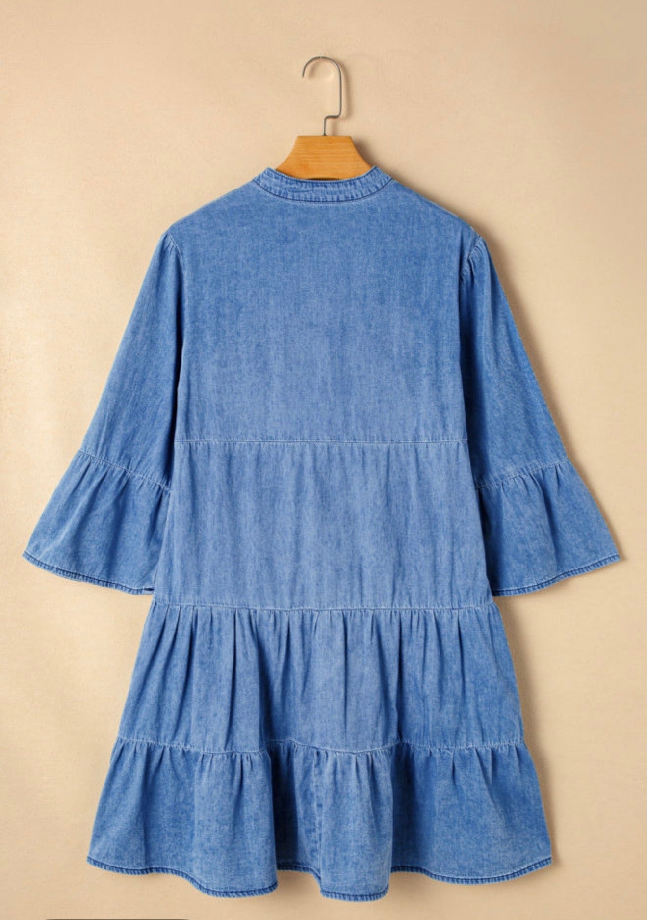 Blue Denim Bell Sleeve Dress