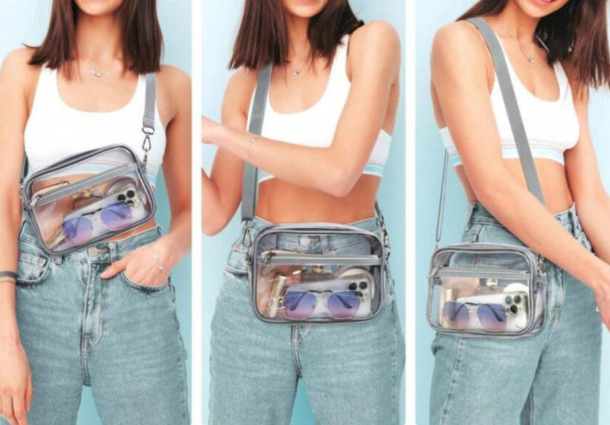 Clear Stadium Purse with Gray Strap