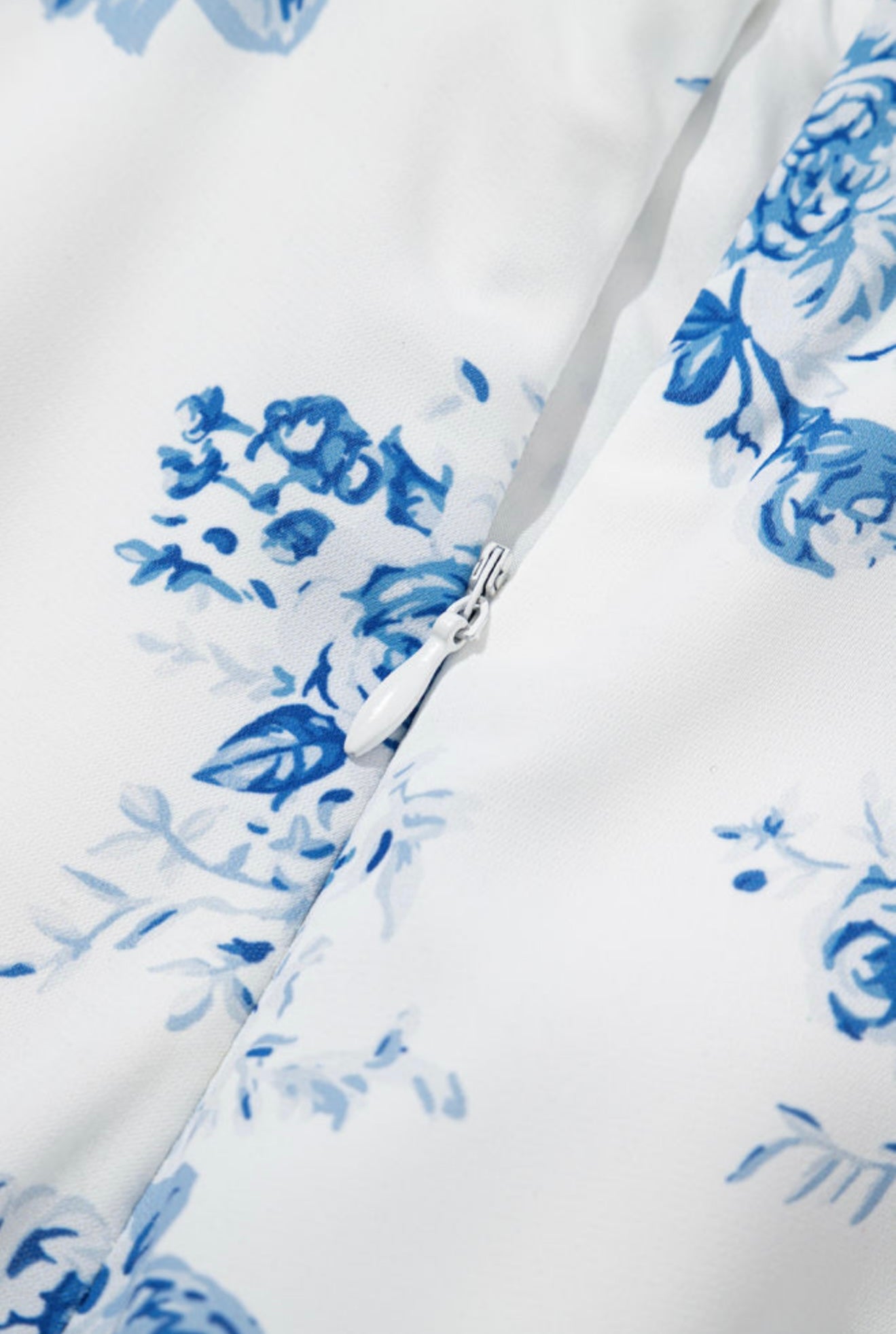 Blue and White Skirt with Ruffle Split