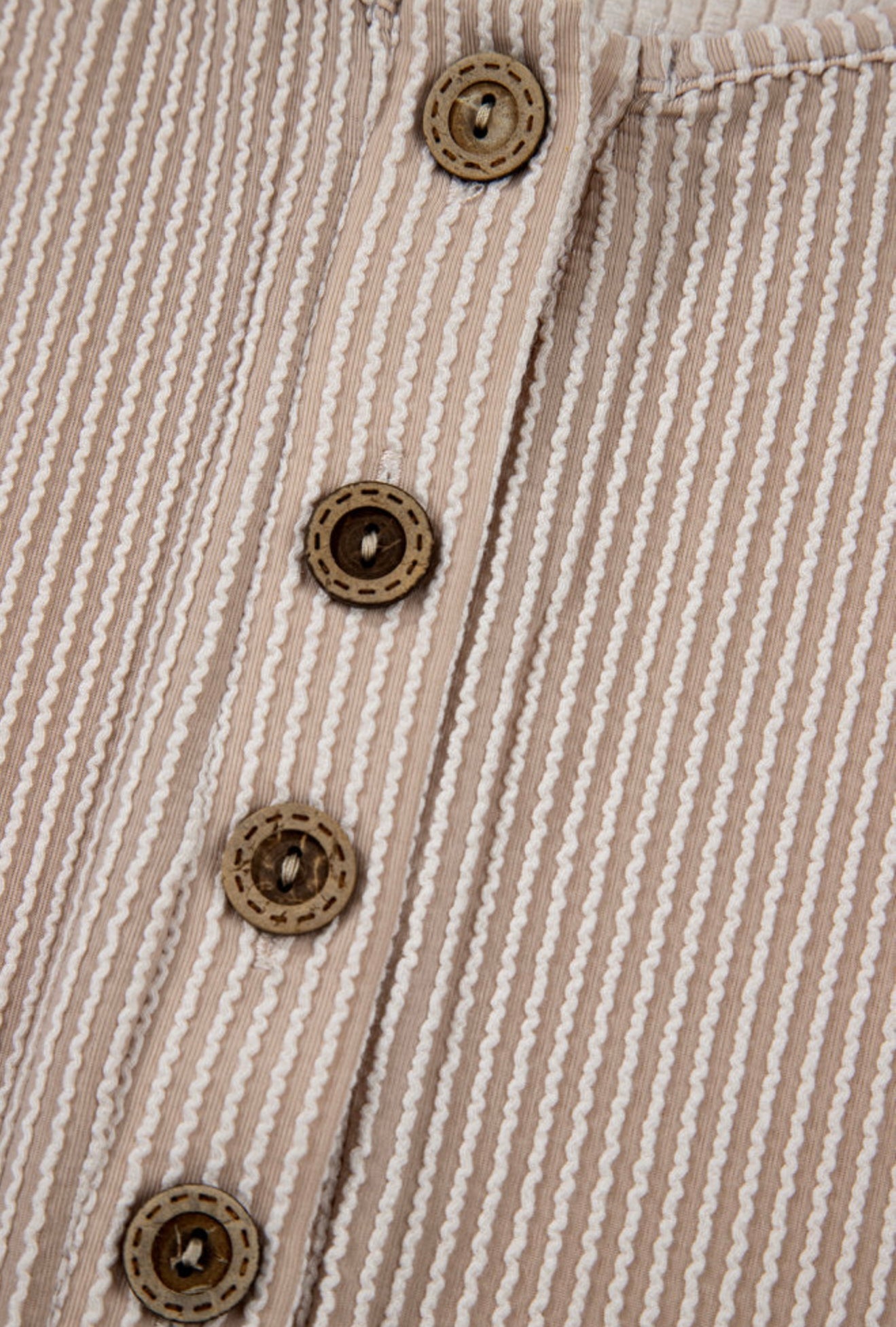 Beige Ribbed Knit Romper with Pocket and Button Detail