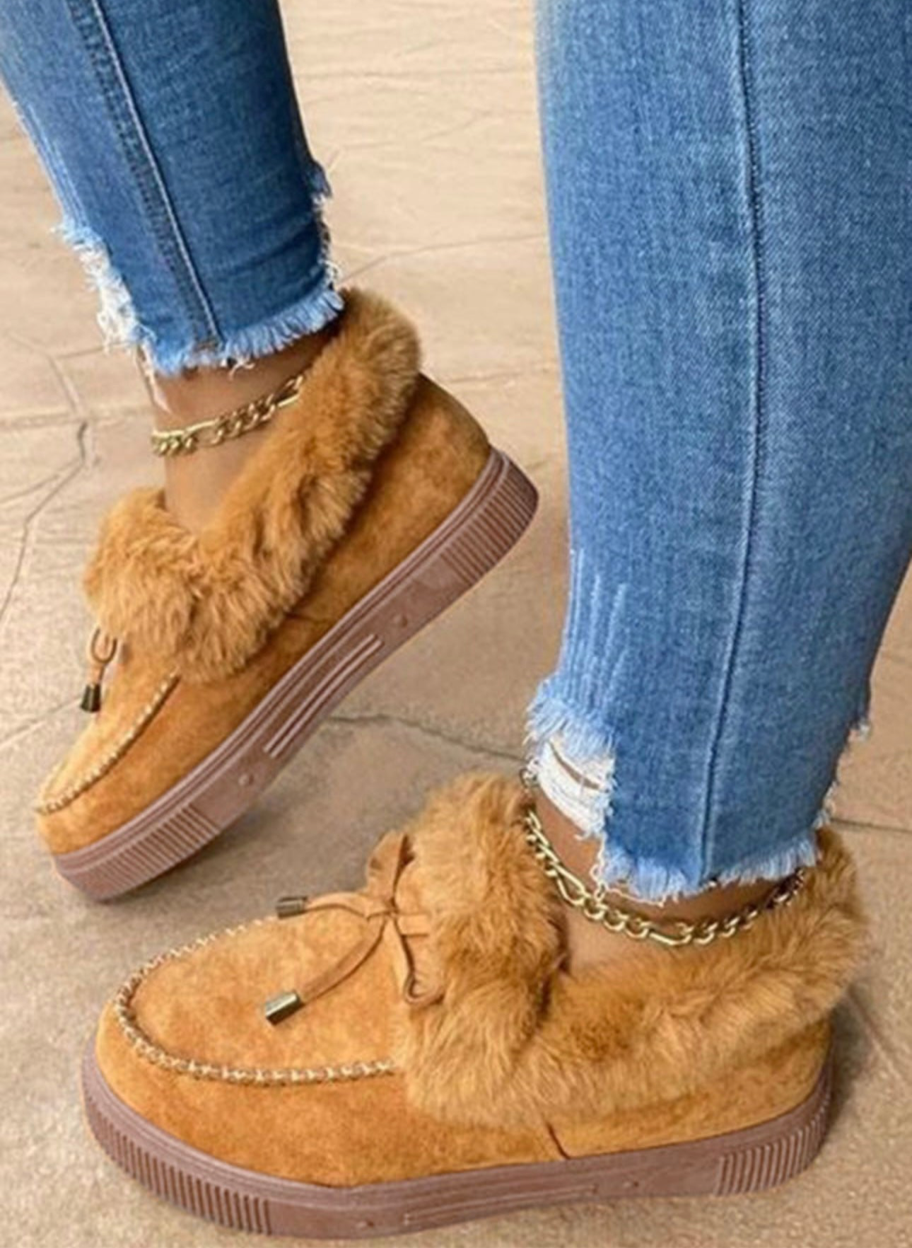 Camel Color Fur Bootie