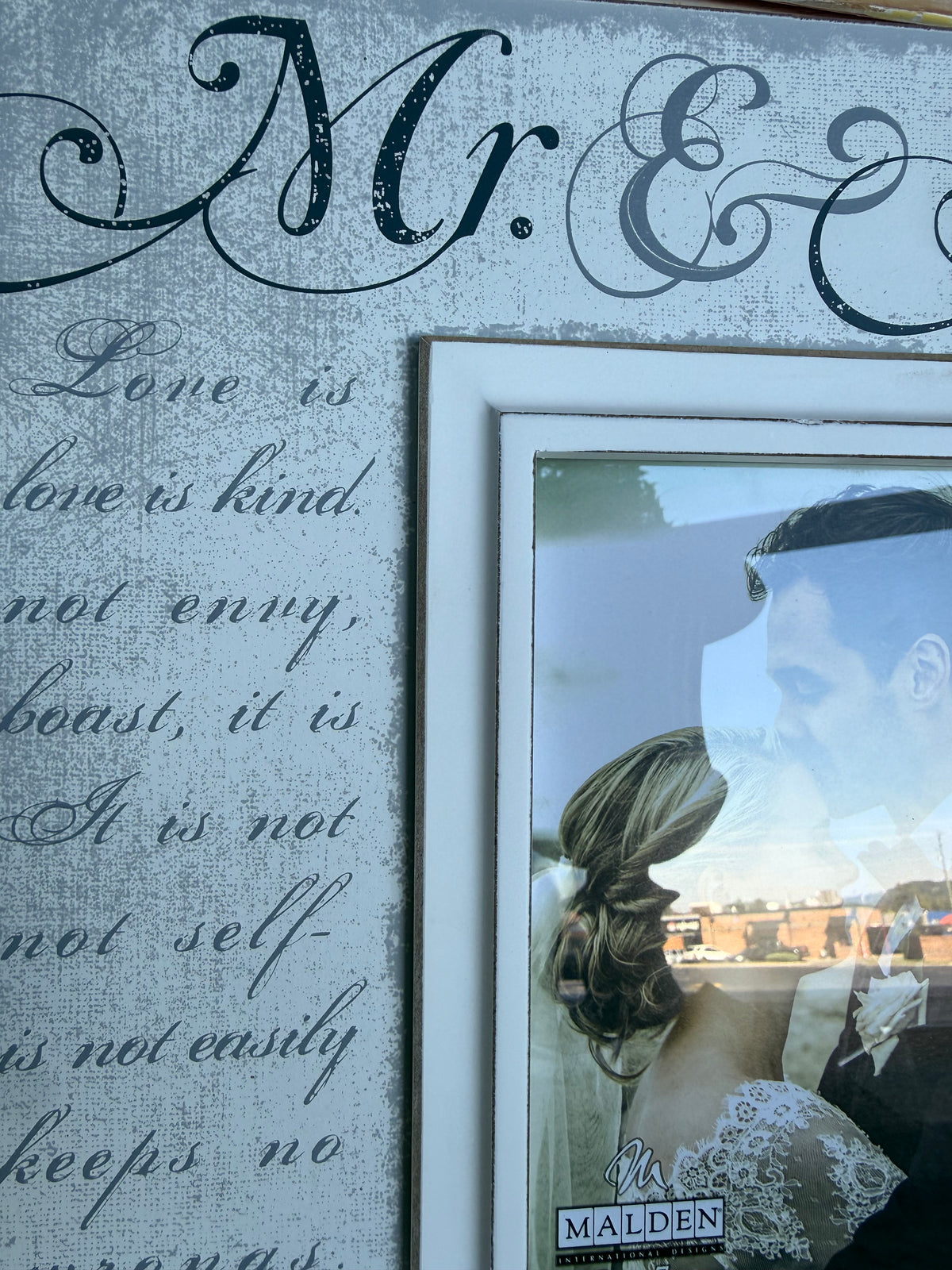 MMLF Mr. & Mrs. Large Frame with Corinthian Sentiment Script Enhancements Photo Opening 5x7