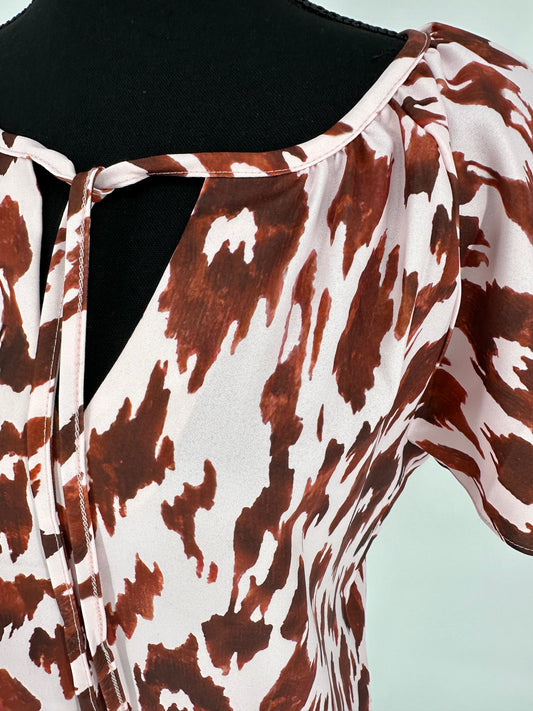 Pink Dress with Brown Animal Print and Butterfly Sleeves