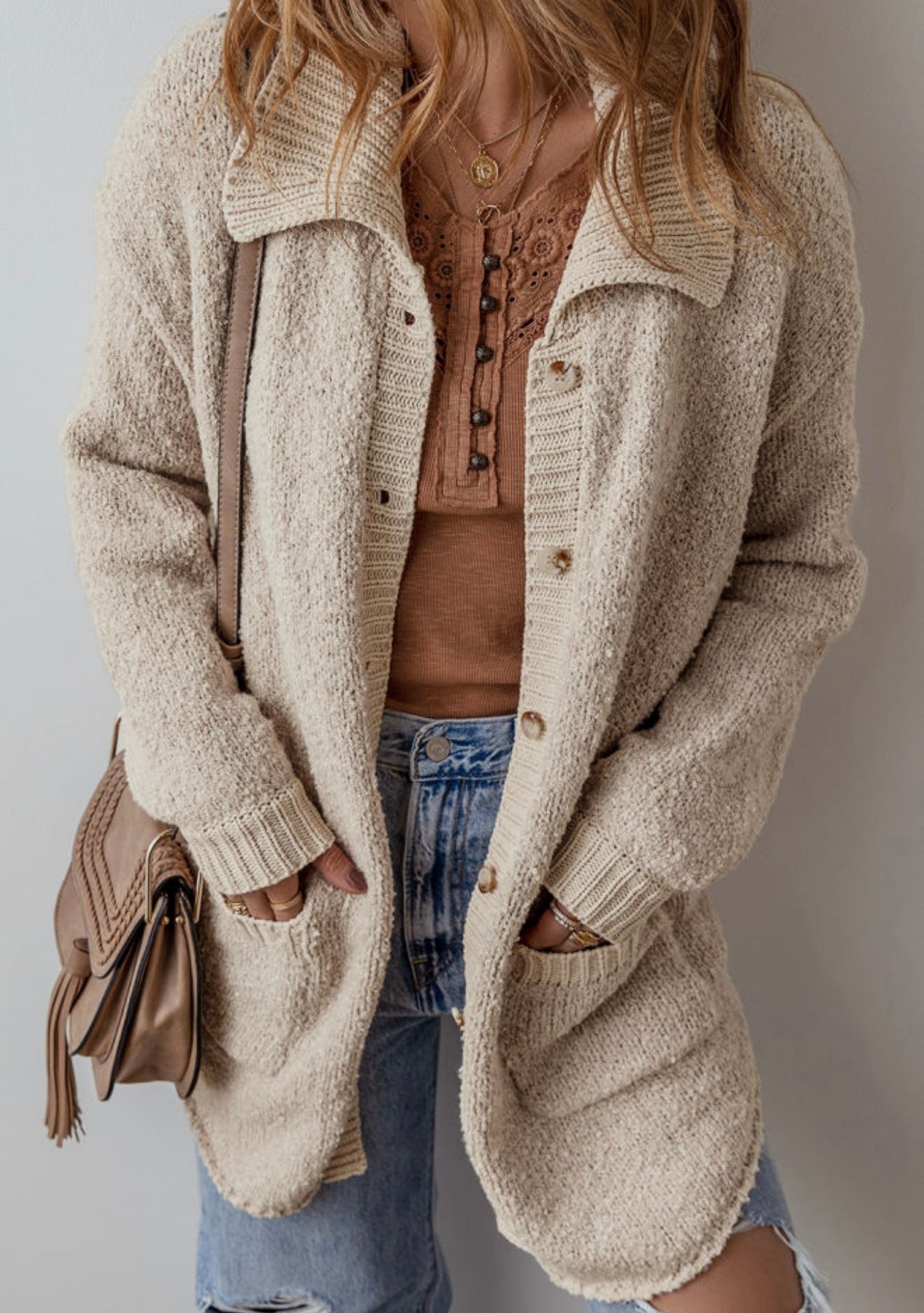 Soft and Fluffy Beige button up cardigan sweater
