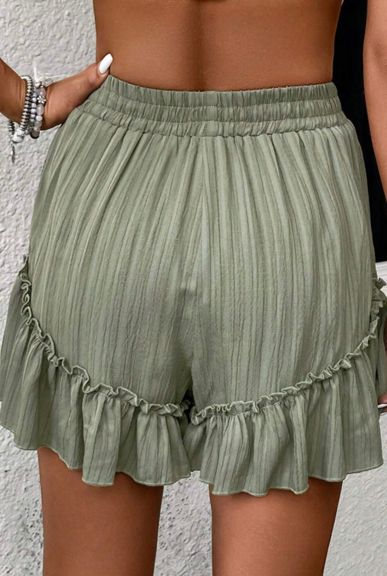Green Ruffle Hem Shorts