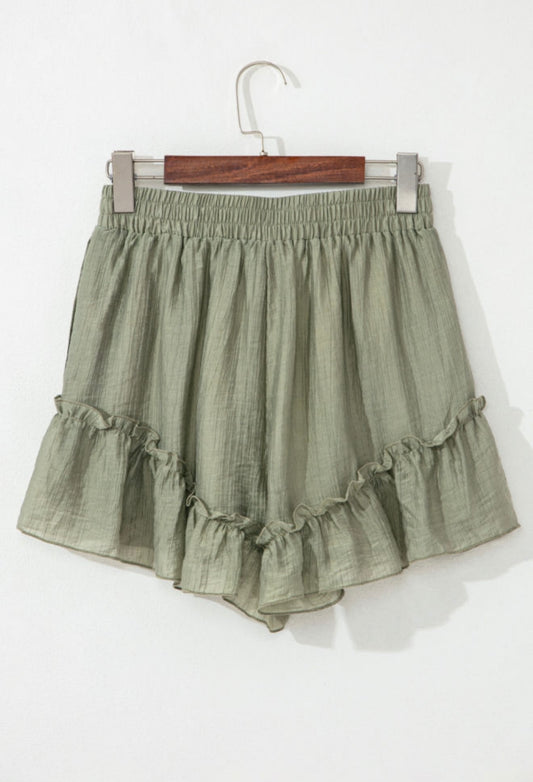 Green Ruffle Hem Shorts