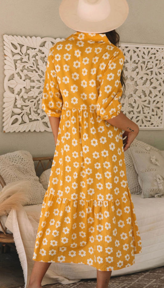 Orange Daisy Printed Maxi Dress
