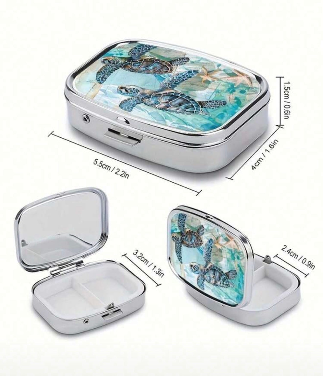 ST3 Sea Turtle Compact Pill Box with Divided Tray and Mirror