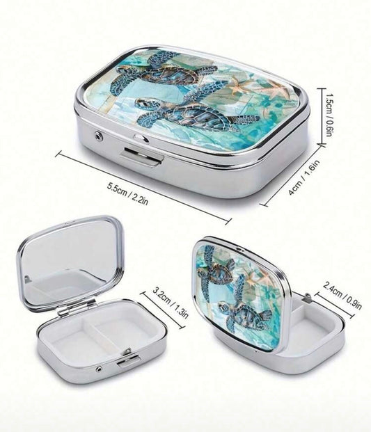 ST3 Sea Turtle Compact Pill Box with Divided Tray and Mirror