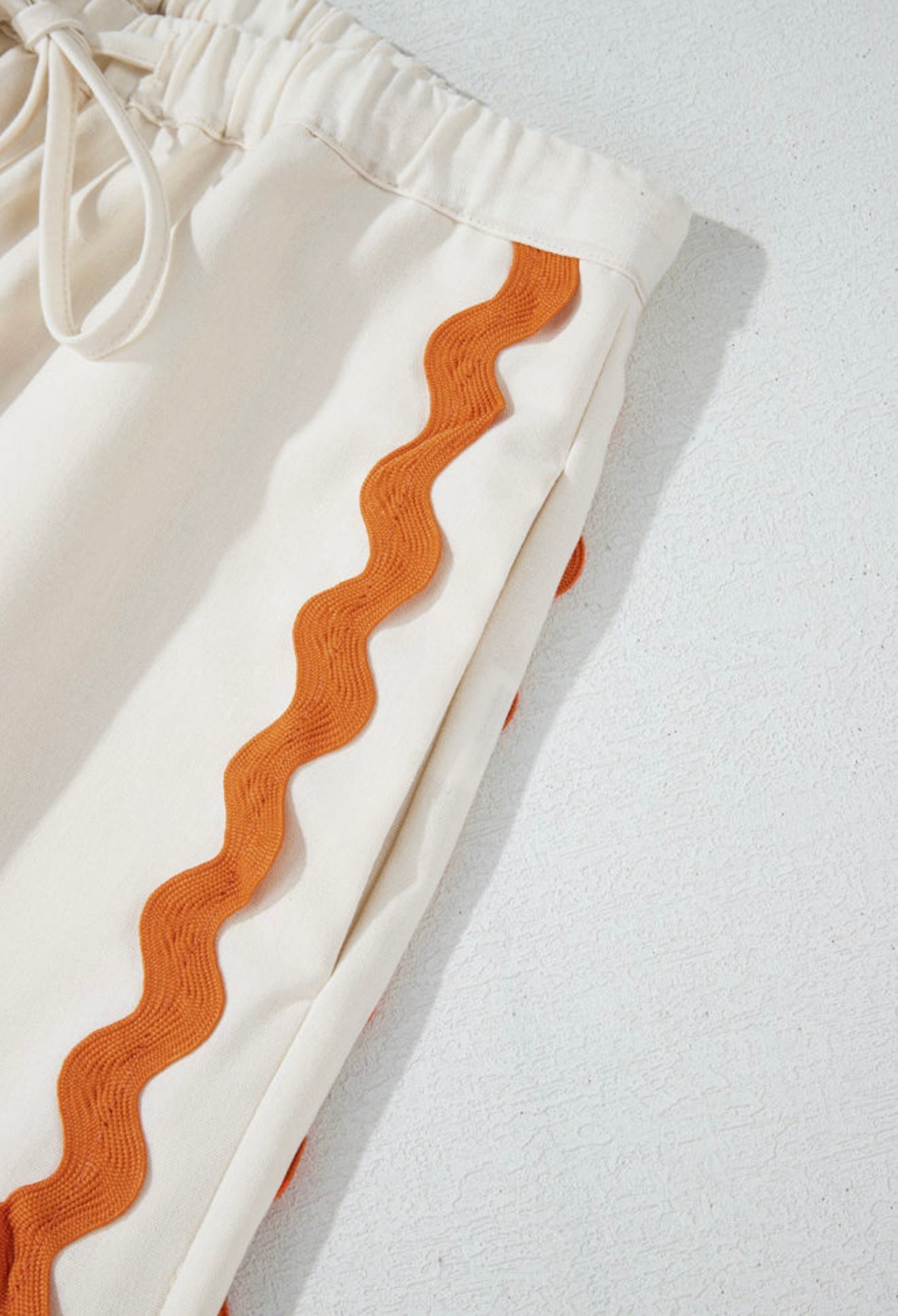 Cream 2 Pc Pant Set with Orange Rick Rack Trim