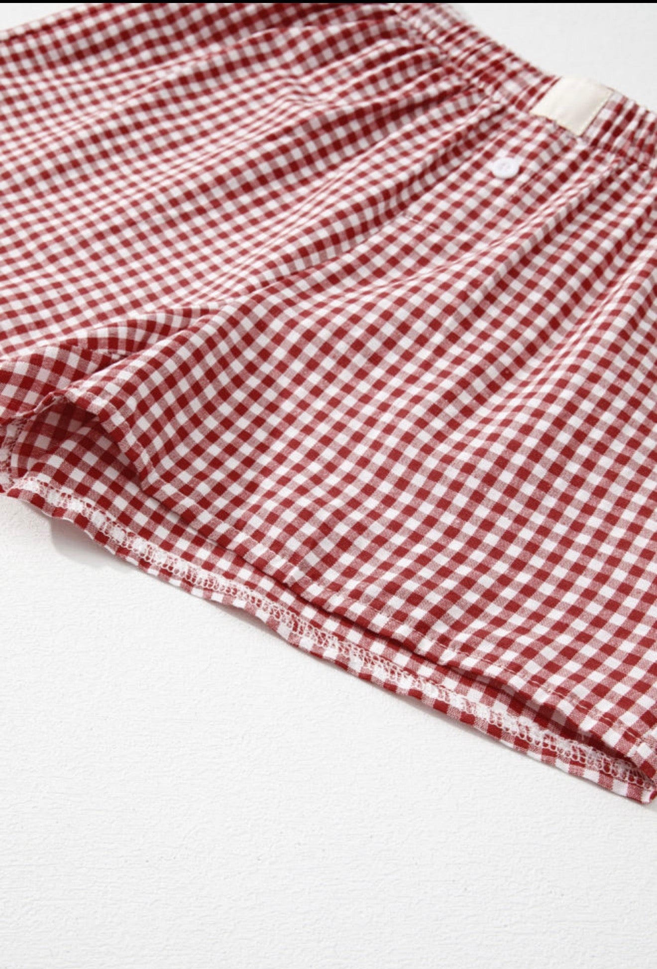 Red Gingham Print Boxer Style Trendy Shorts