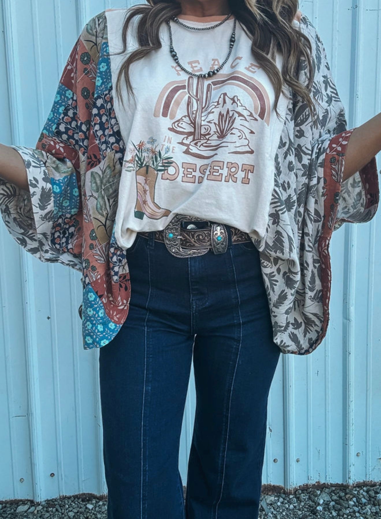 PEACE Western Style Top with Dolman Style Sleeves