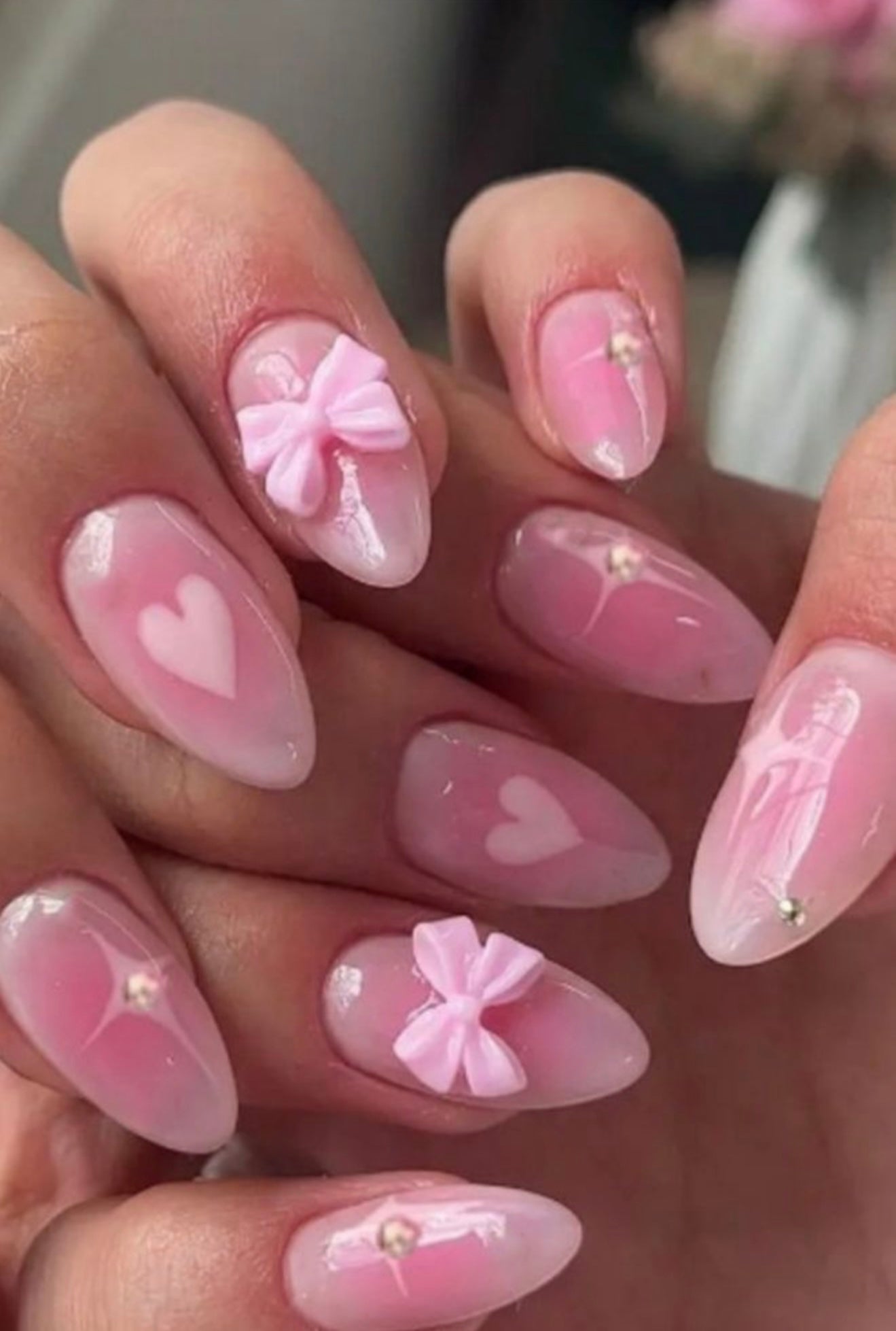 Finger Nail Cover Set Pink Bows and Hearts