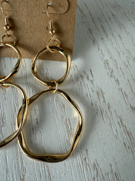 Gold Double Ring Dangle Earrings