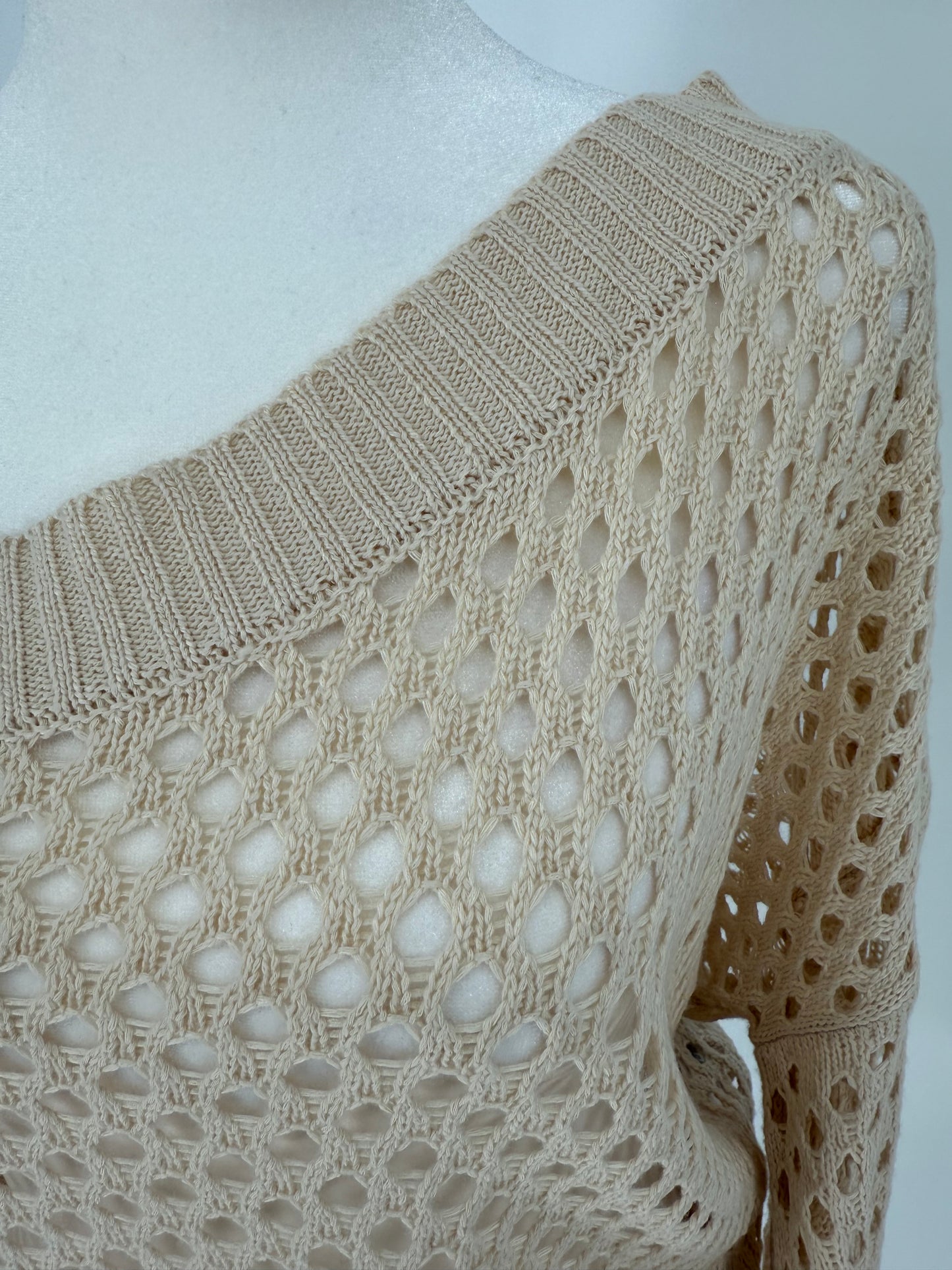 Umgee Beige One Shoulder Loose Weave Sweater