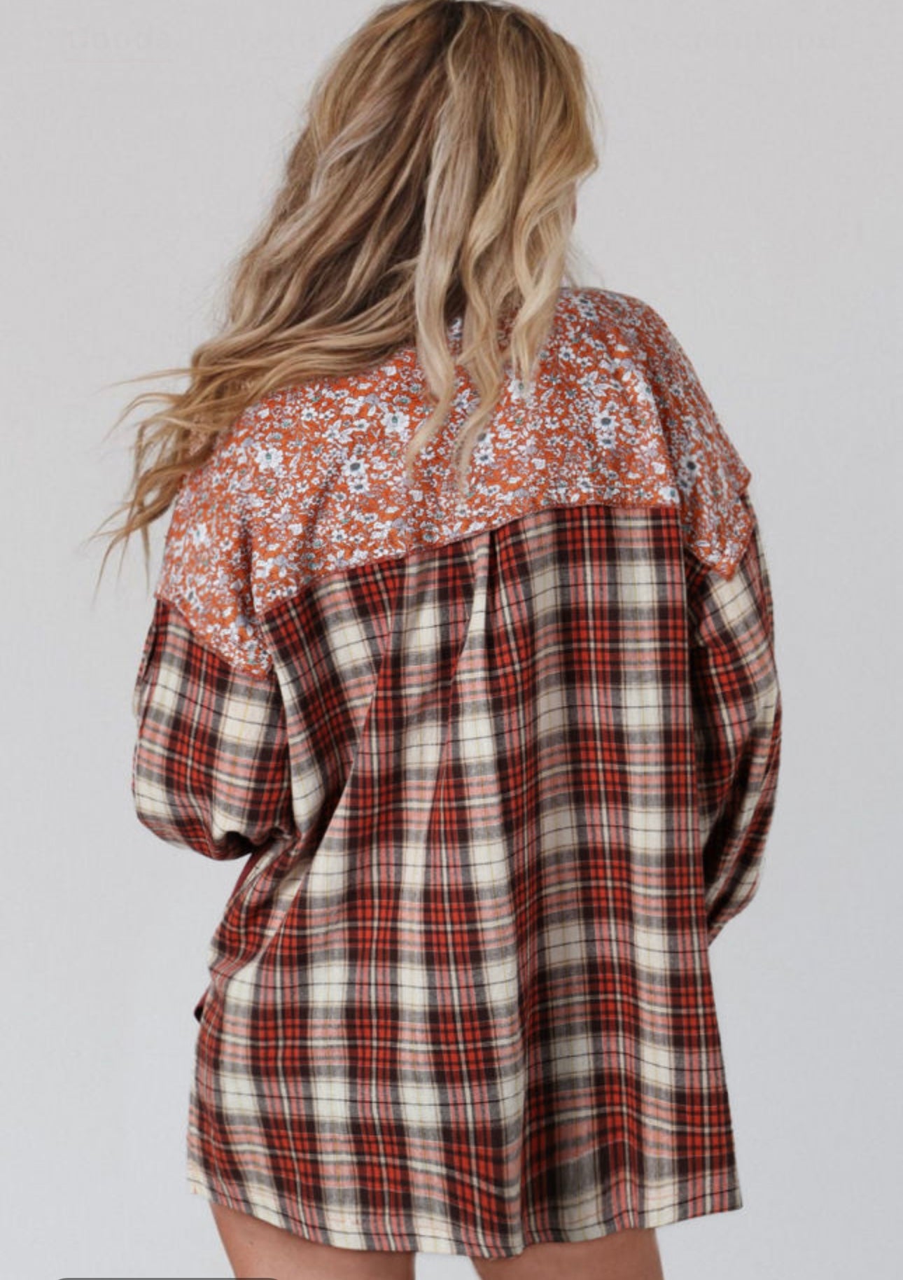 Burgundy Plaid and Floral Top