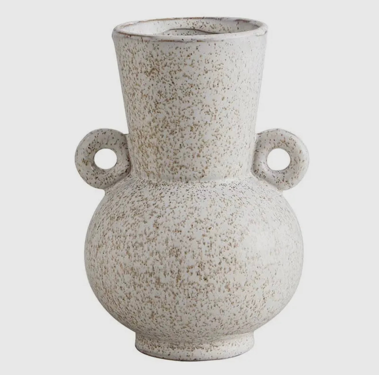 White Speckled Vase with Small Round Handles