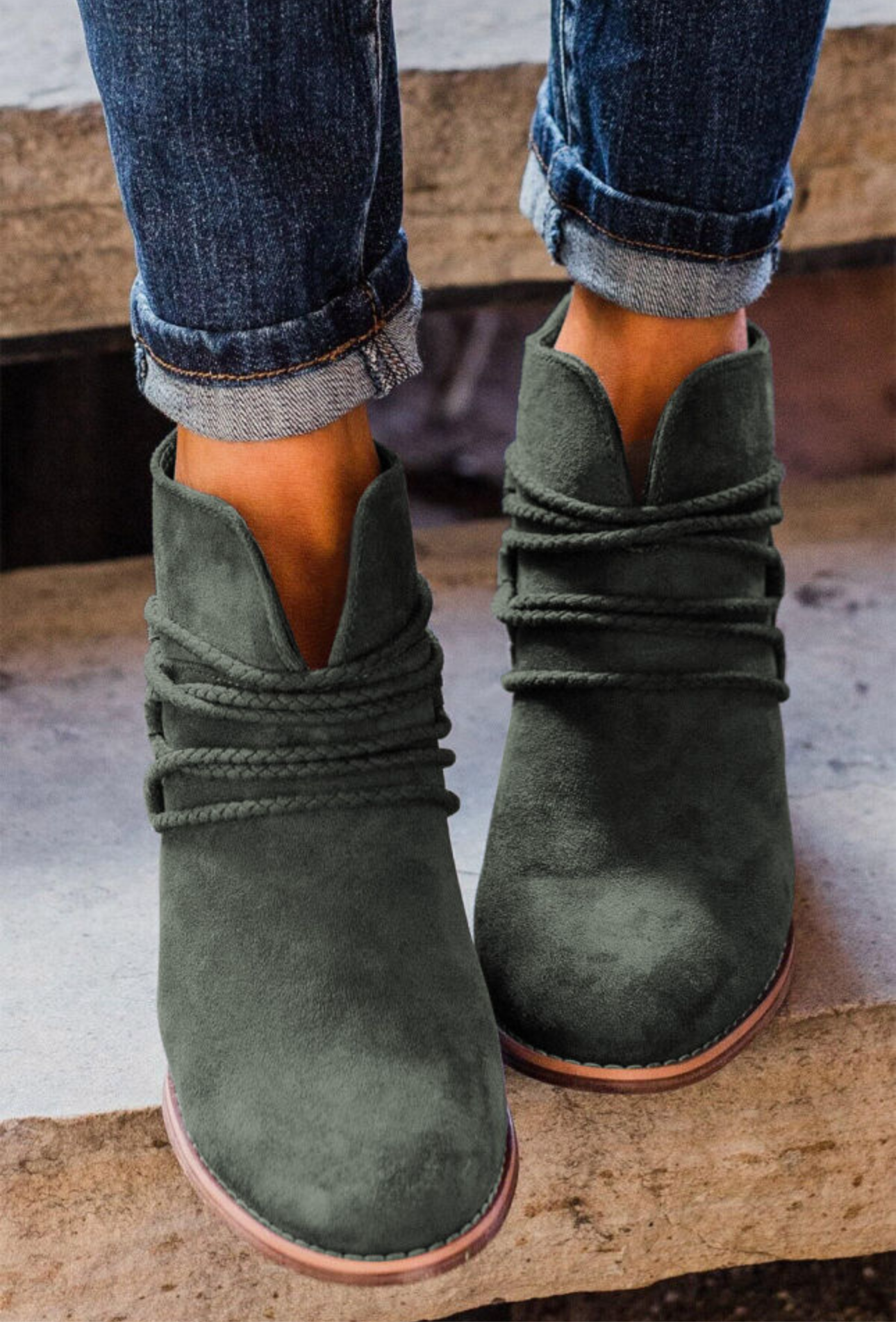 Dark Green brushed suede Booties