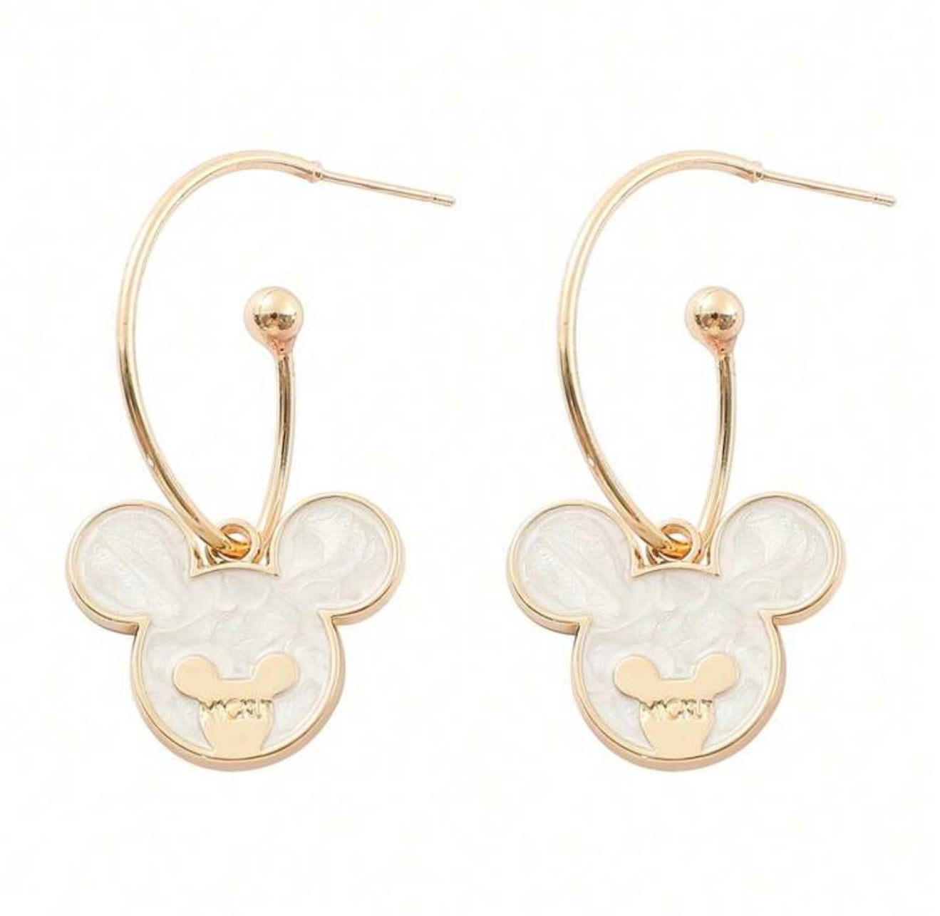 Mickey Mouse Style earrings in gold and ivory