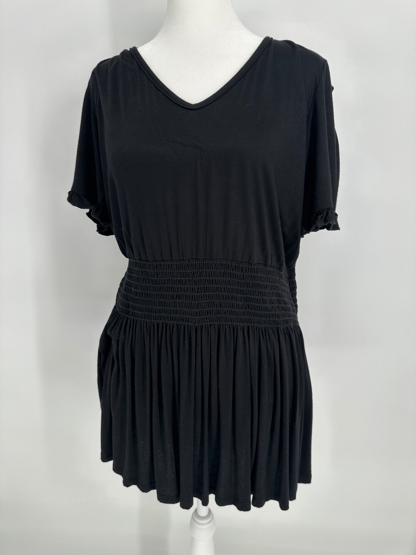 Black Short Sleeve Top with Elastic Waist