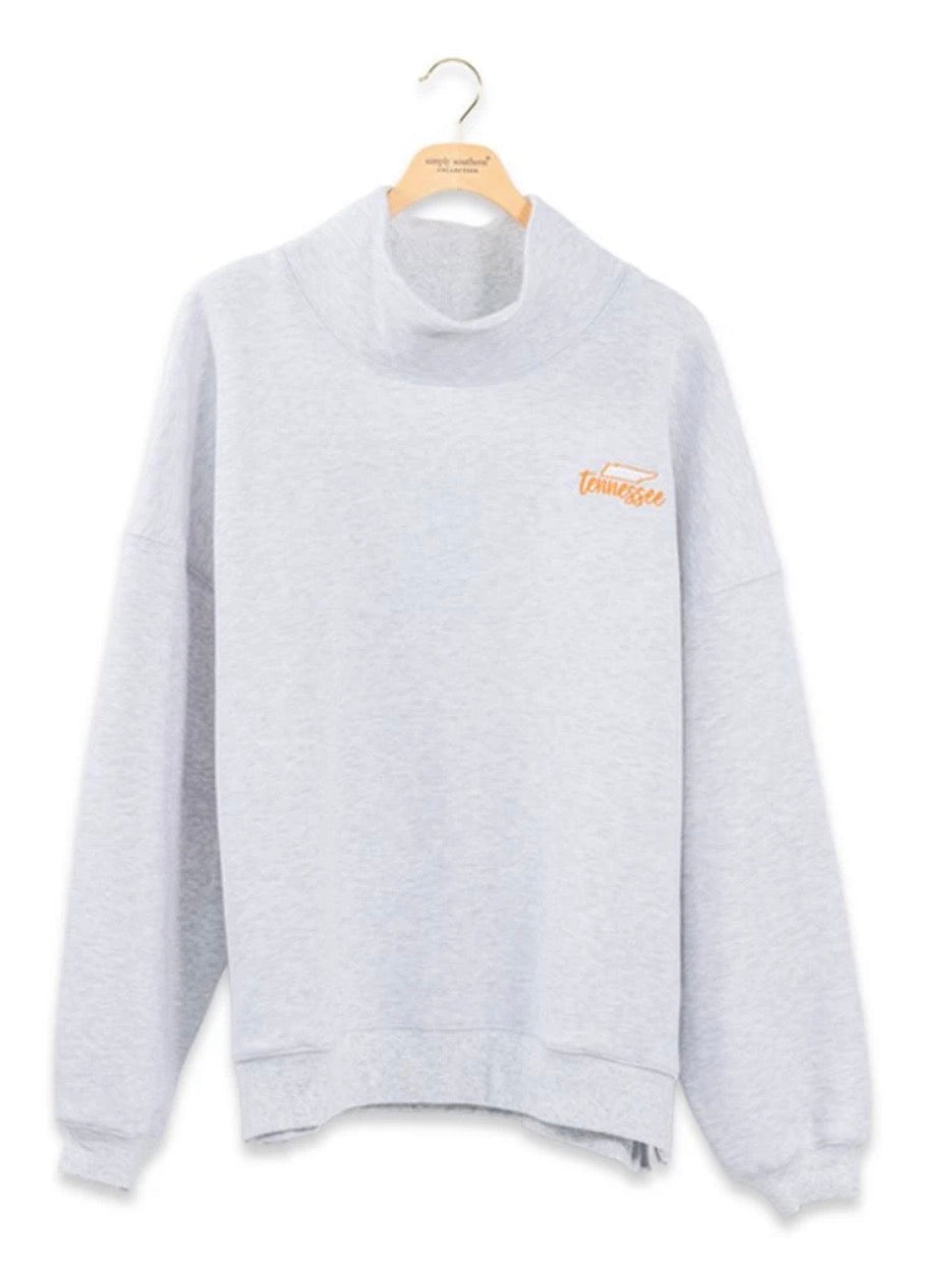 Ivy's Gifts & Boutique SSTN Tennessee mock turtle neck sweatshirt, super soft gray sweatshirt with a relaxed fit and ribbed collar.