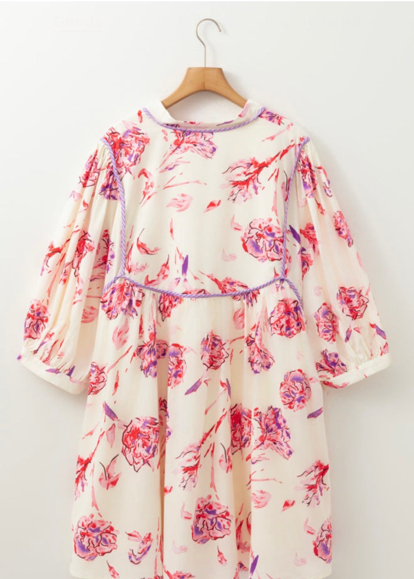 Ivory Dress with Pink and Purple Floral Print