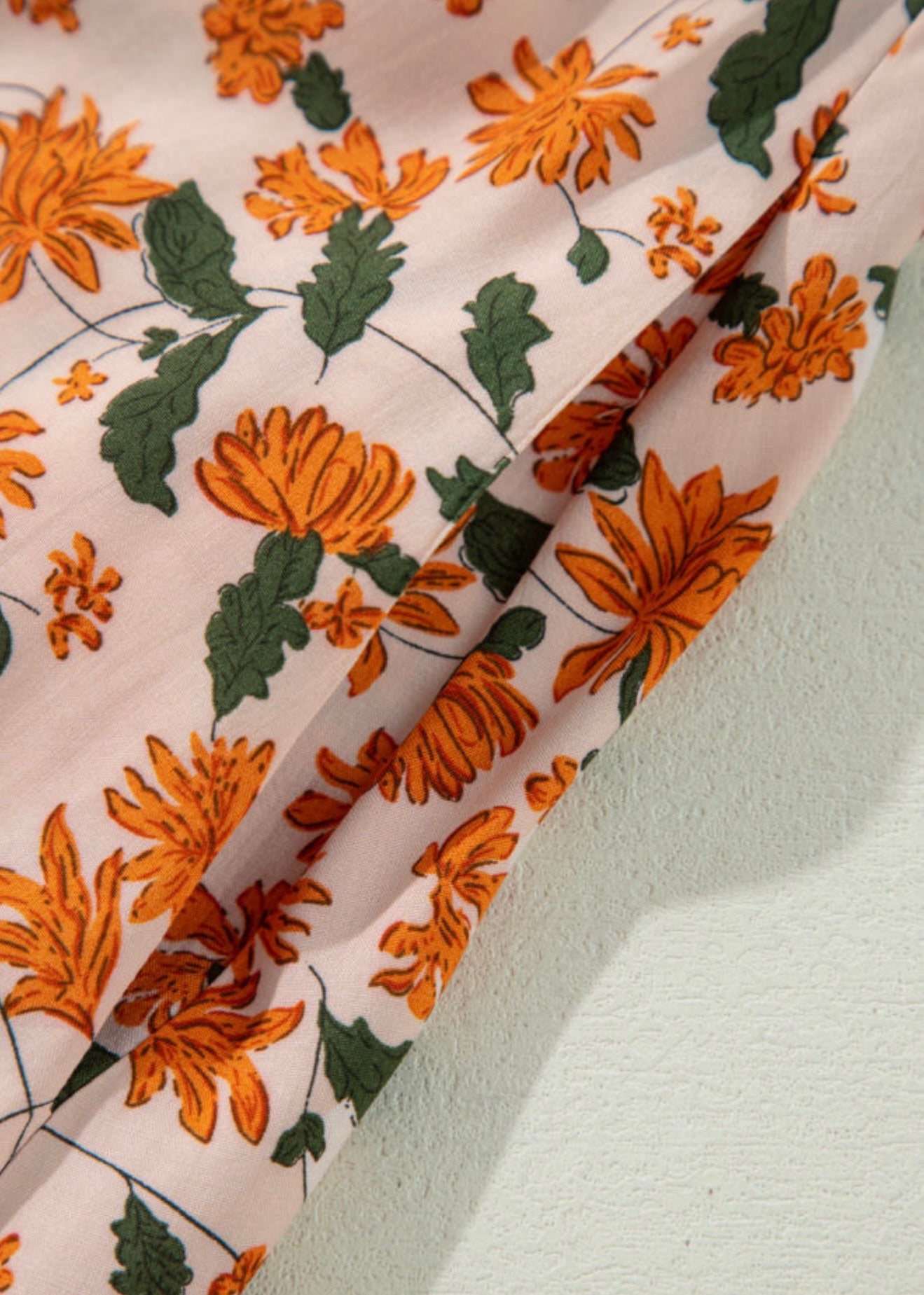 Orange Floral Print V-Neck Dress