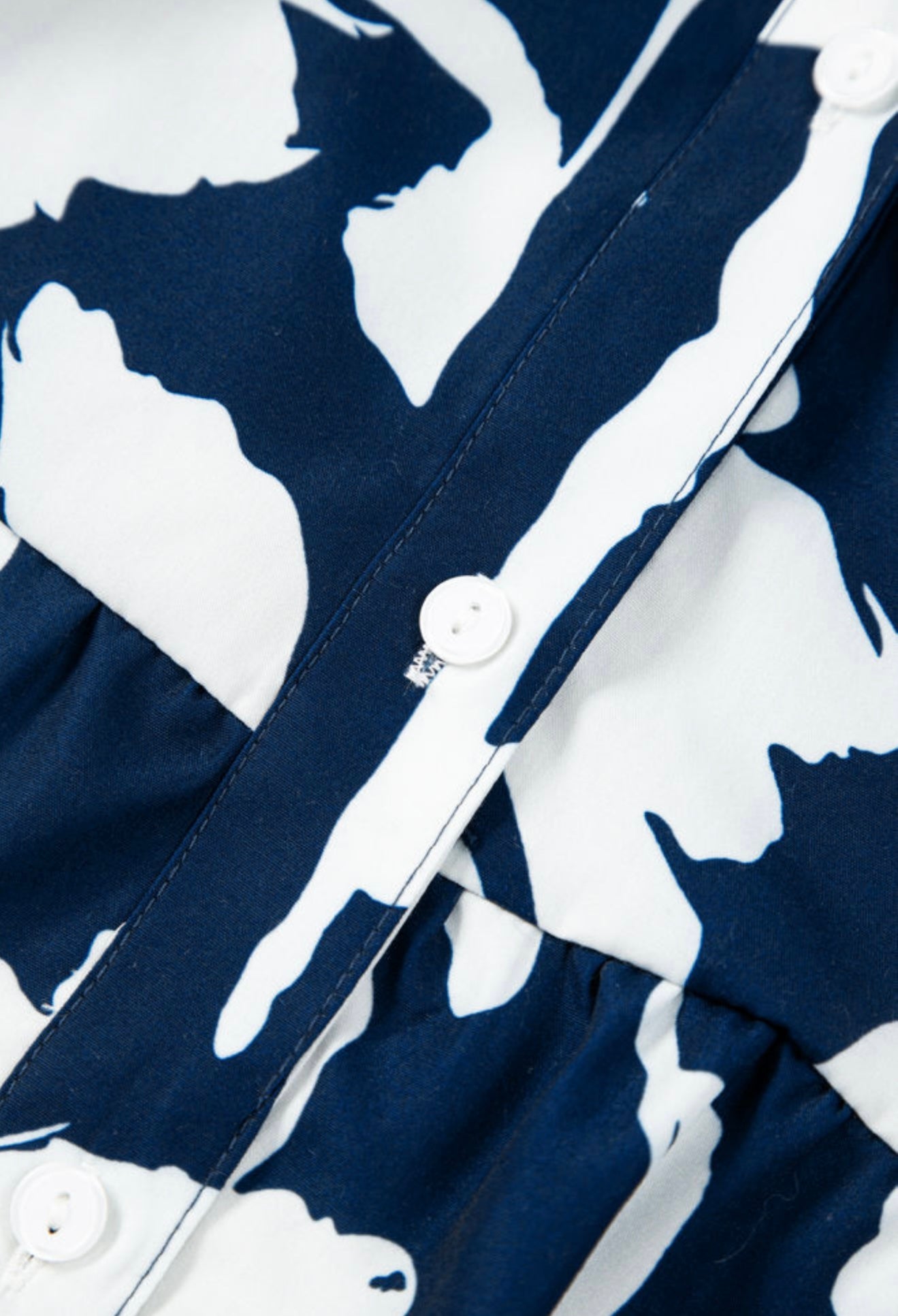 Navy Blue Top with Cream and Brown Bold Print
