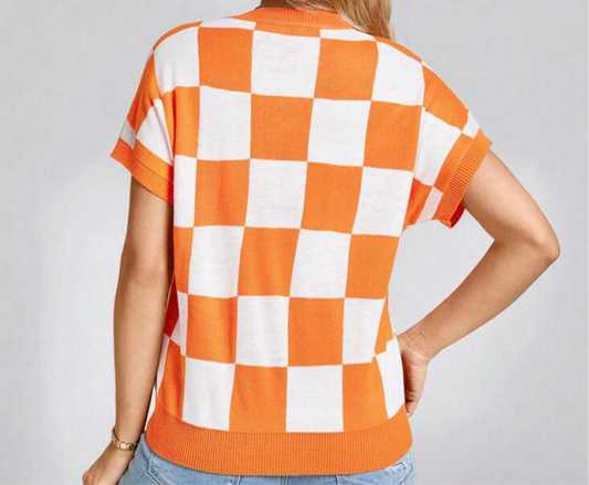 Orange and White Checkered Sweater