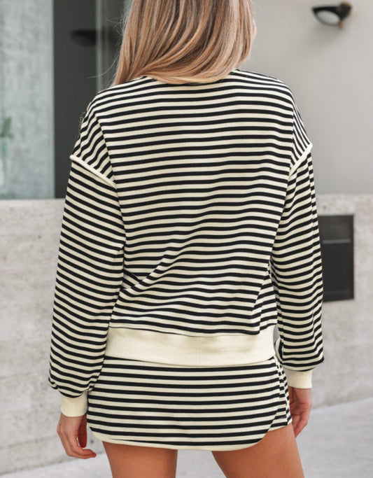 A42 Ivory and Black Stripe Skort and Top Set - Ivy's Gifts & Boutique