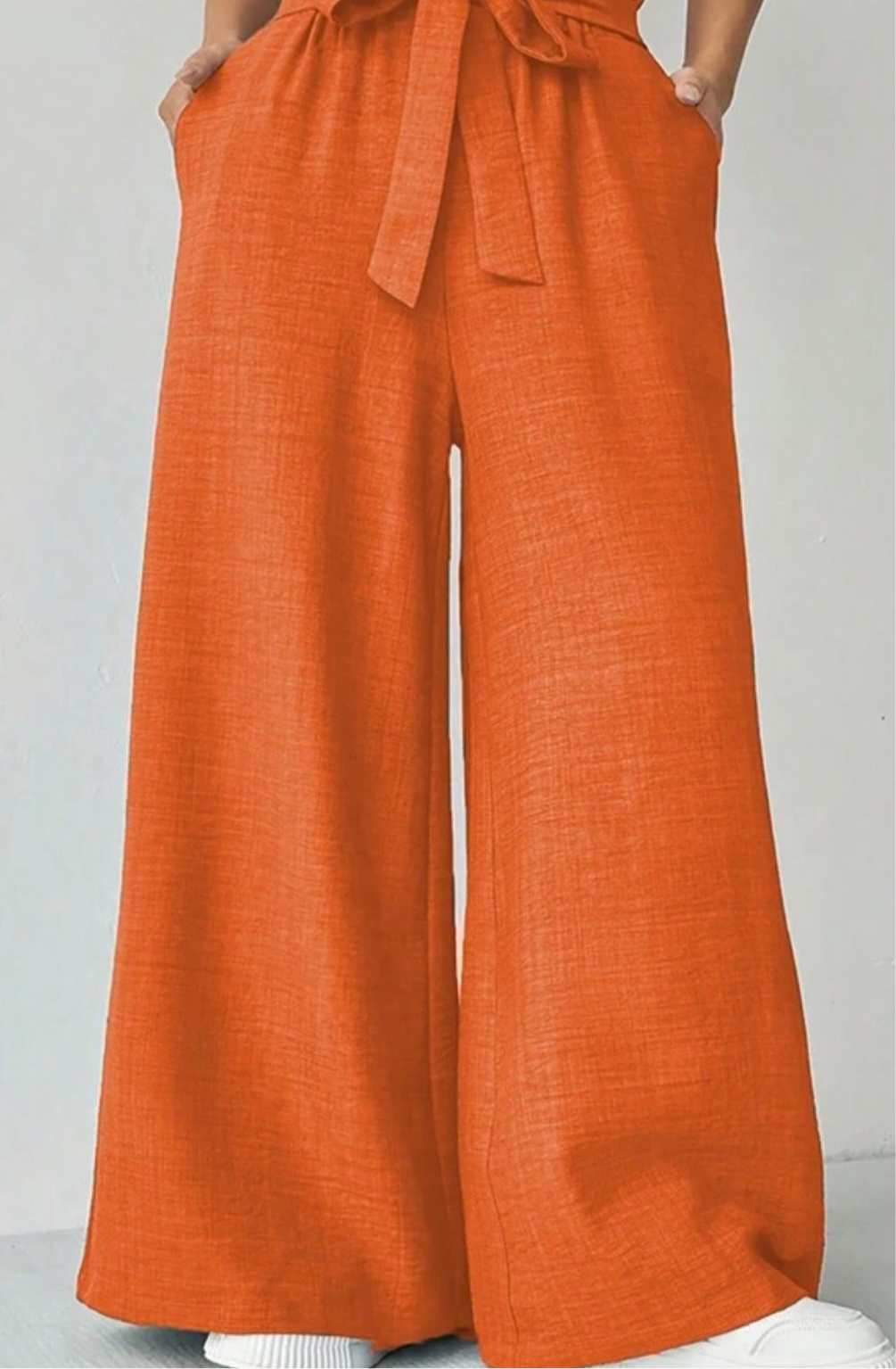 Orange High Waist Wide Leg Pants with Belt