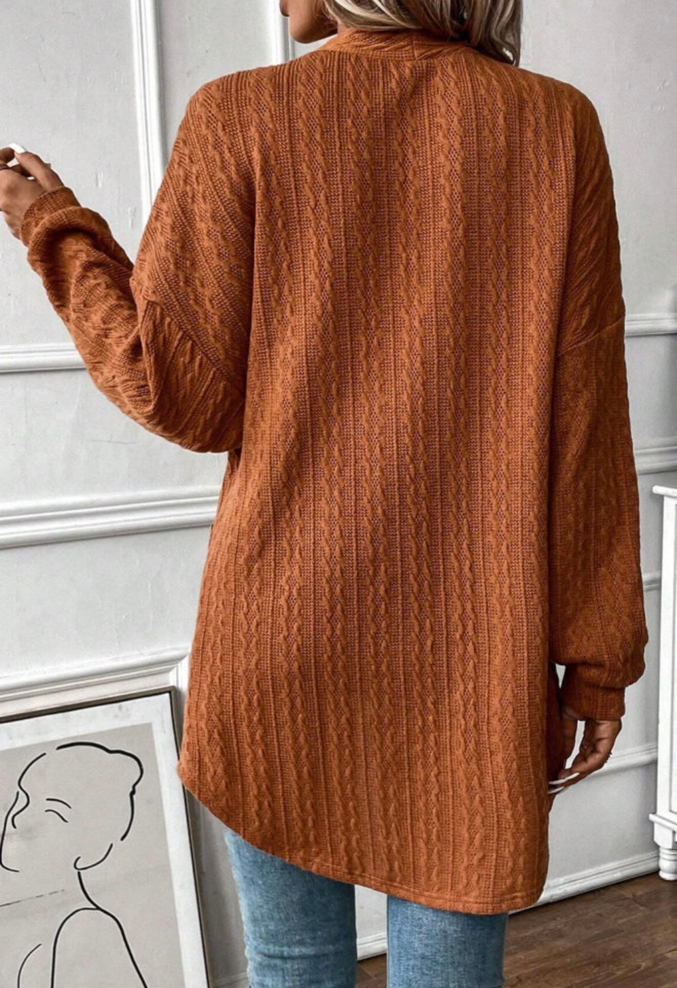 Cable Knit Design Rust colored Cardigan Sweater