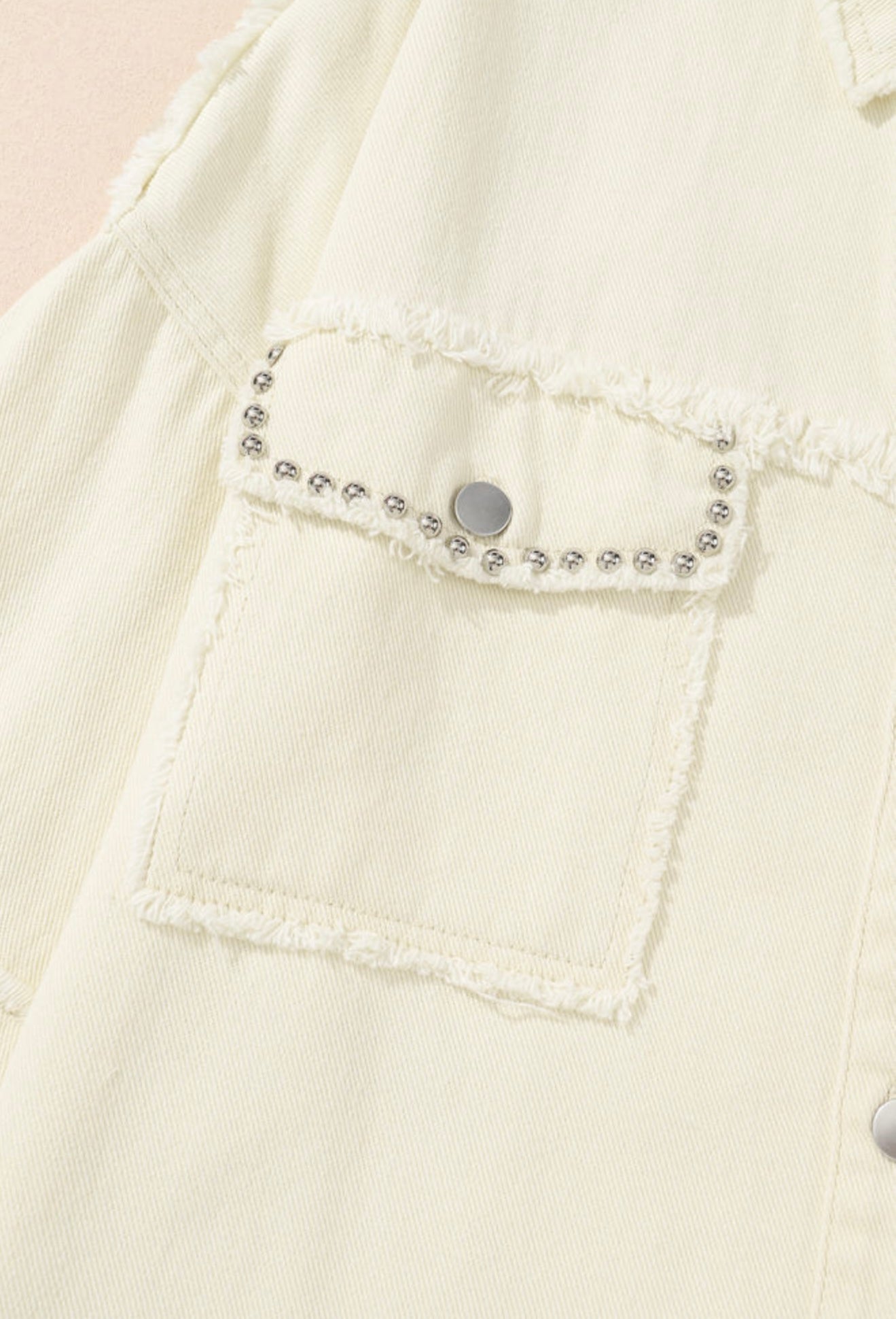 Cream Frayed Hem denim jacket with Brads