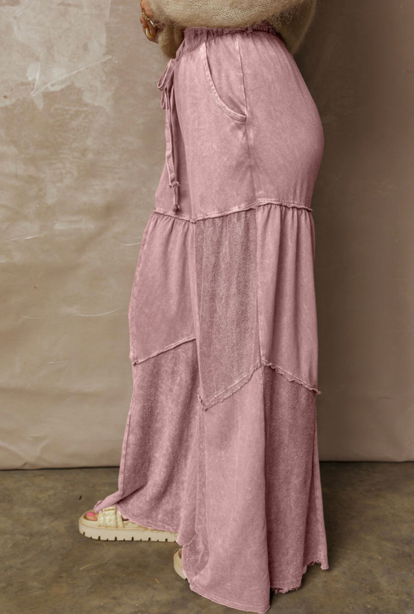 Acid Wash Plum Wide Leg Tier Pants