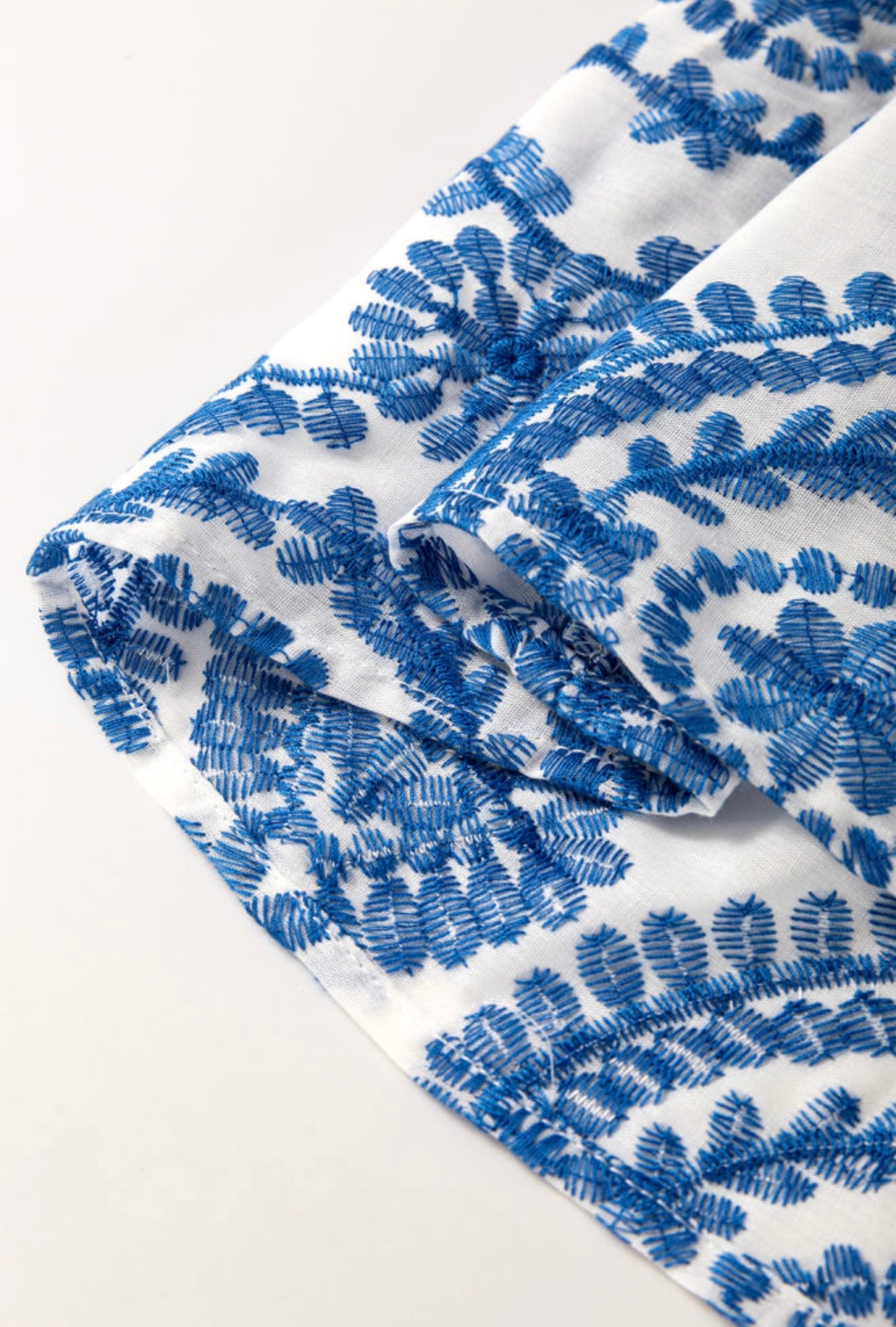 Blue and White Embroidered Top