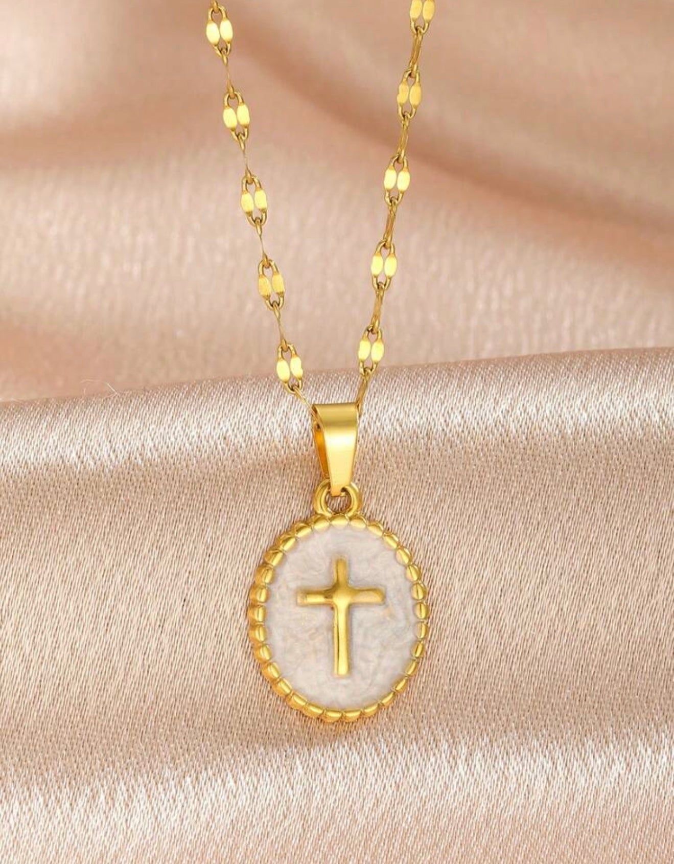 White Enamel Cross Necklace