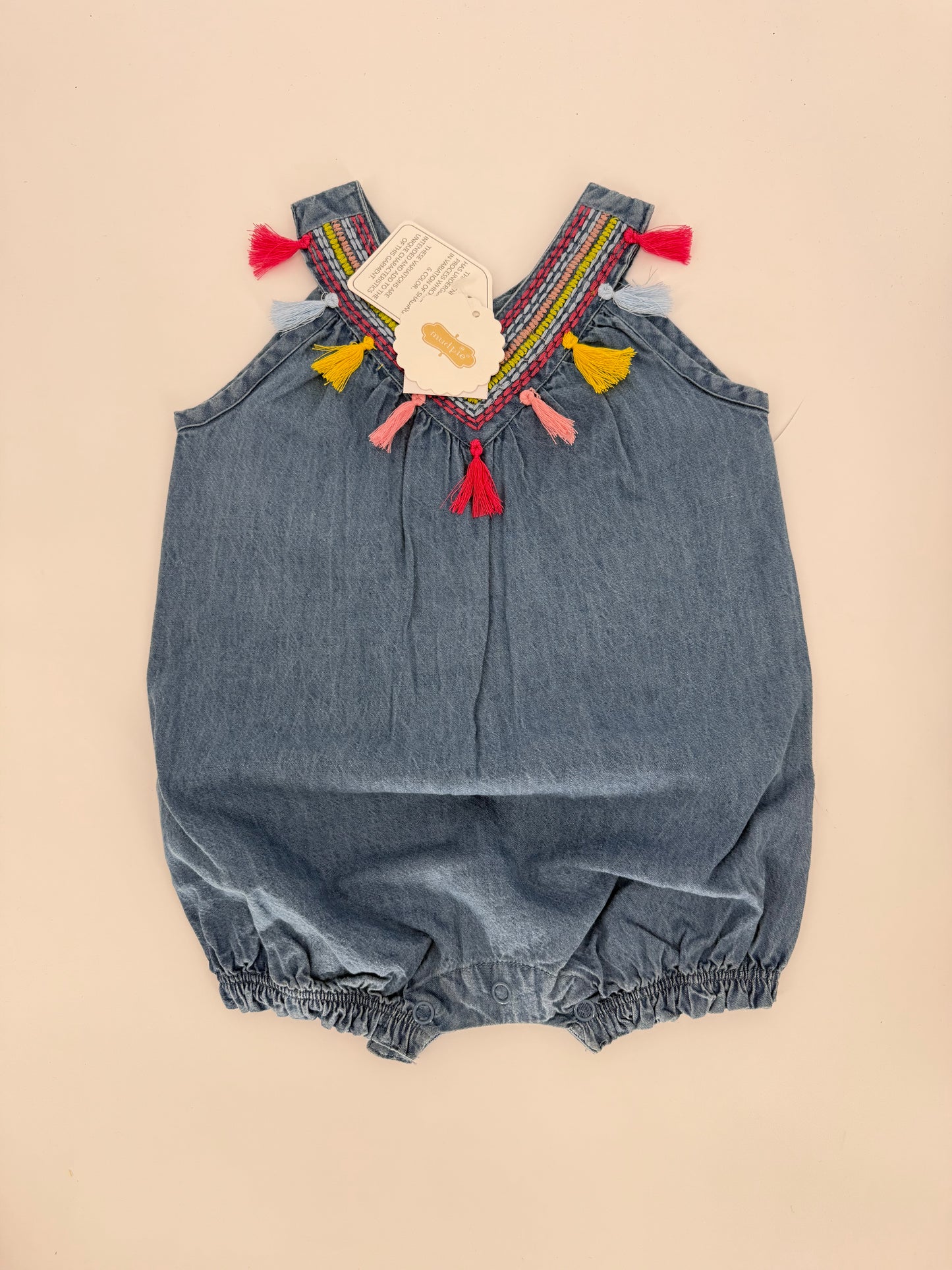 Blue Denim Tassel Detail Bubble Suit by Mudpie