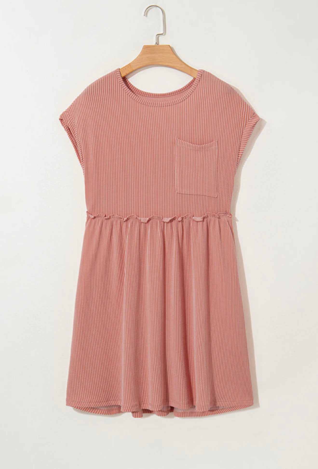 Mauve Ribbed Knit Dress with Pockets