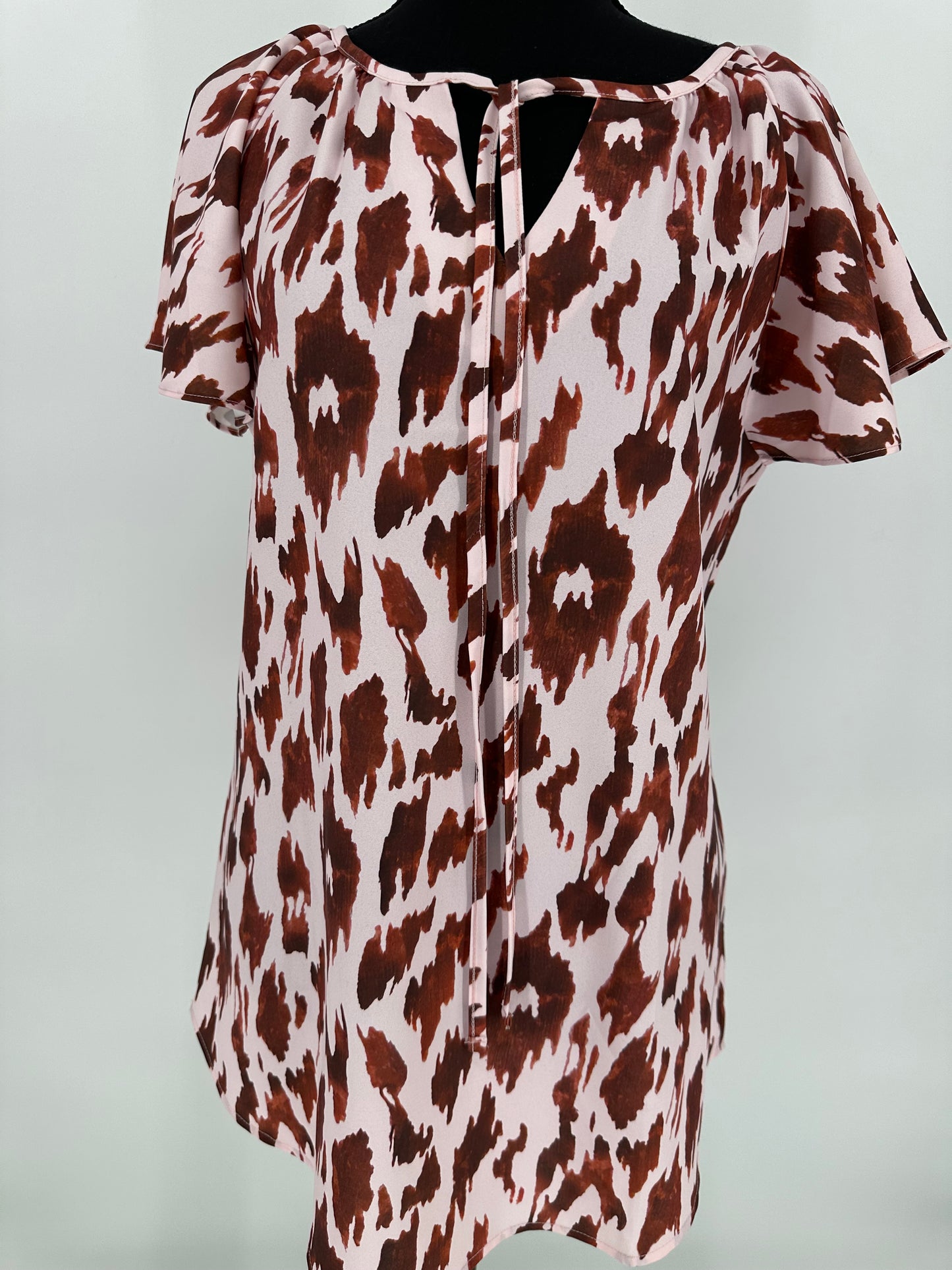 Pink Dress with Brown Animal Print and Butterfly Sleeves