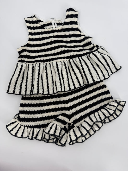 CH1 Children's Black and Cream Stripe 2pc Short Set with Bow Accents and Ruffle Hem
