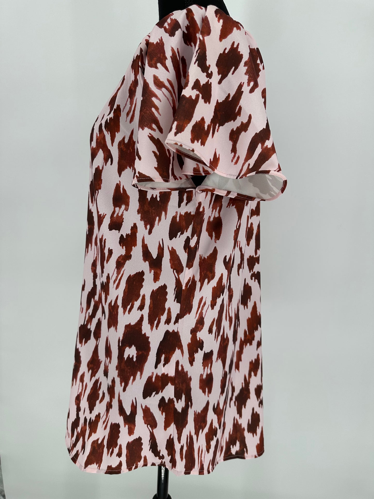 Pink Dress with Brown Animal Print and Butterfly Sleeves