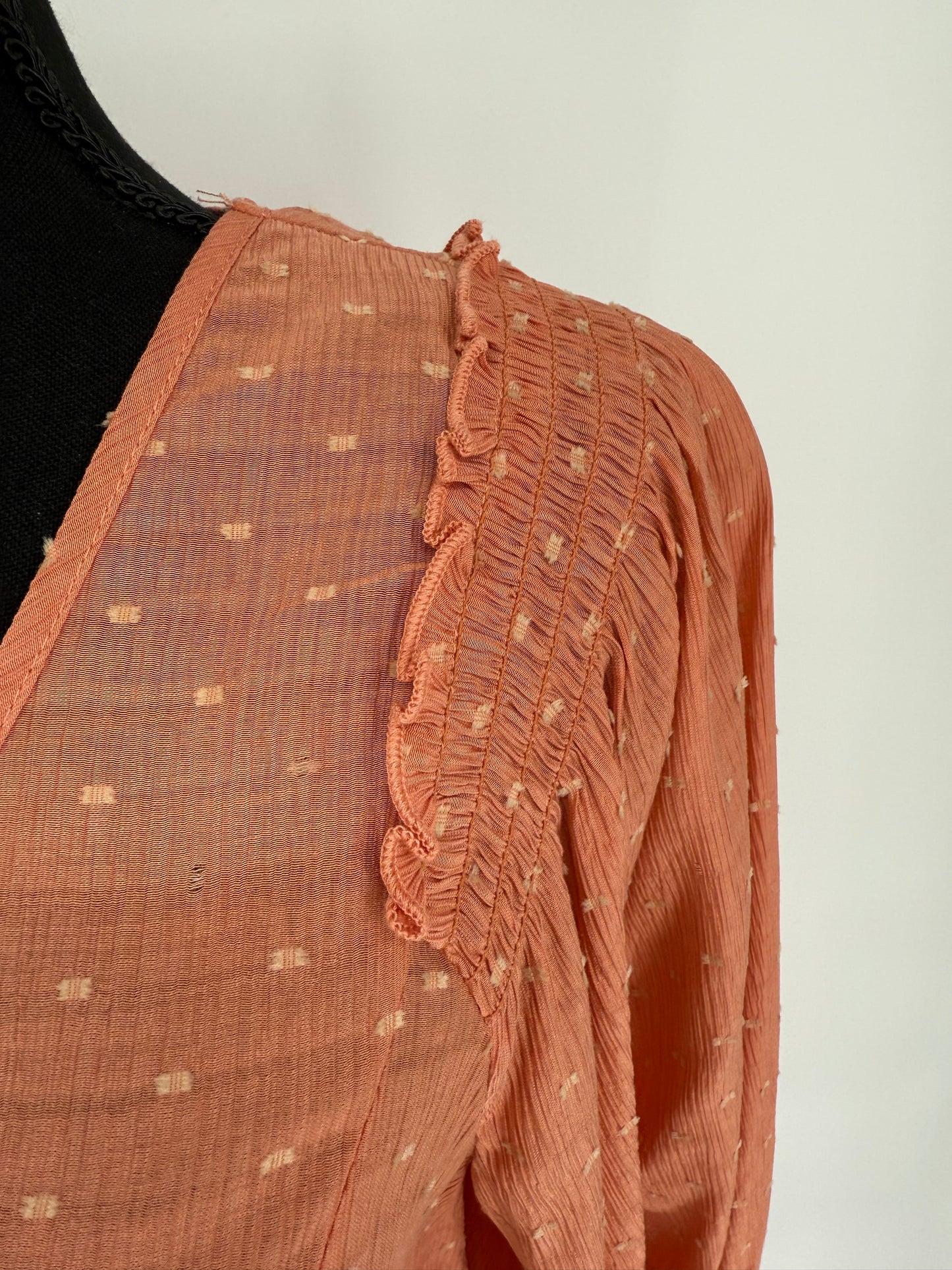 Umgee Coral Blouse with Smocked Detail Sleeves