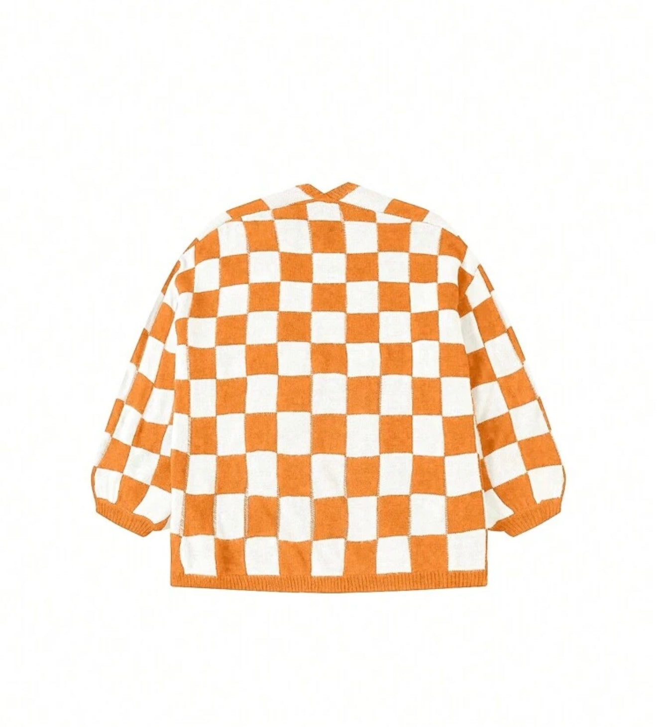 Orange and White Checkered Cardigan Sweater
