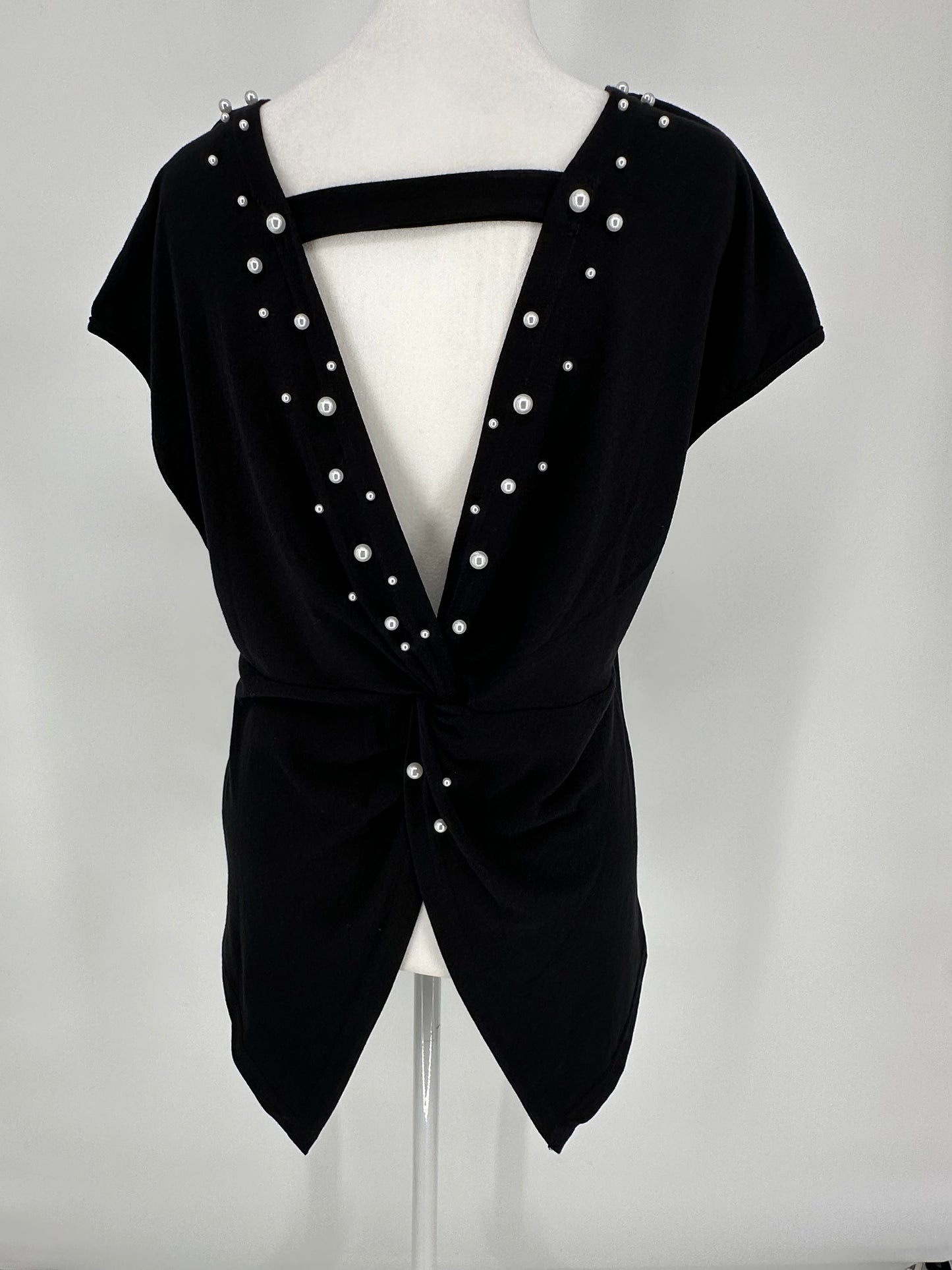 Black Top with Pearl Embellished Deep V Back