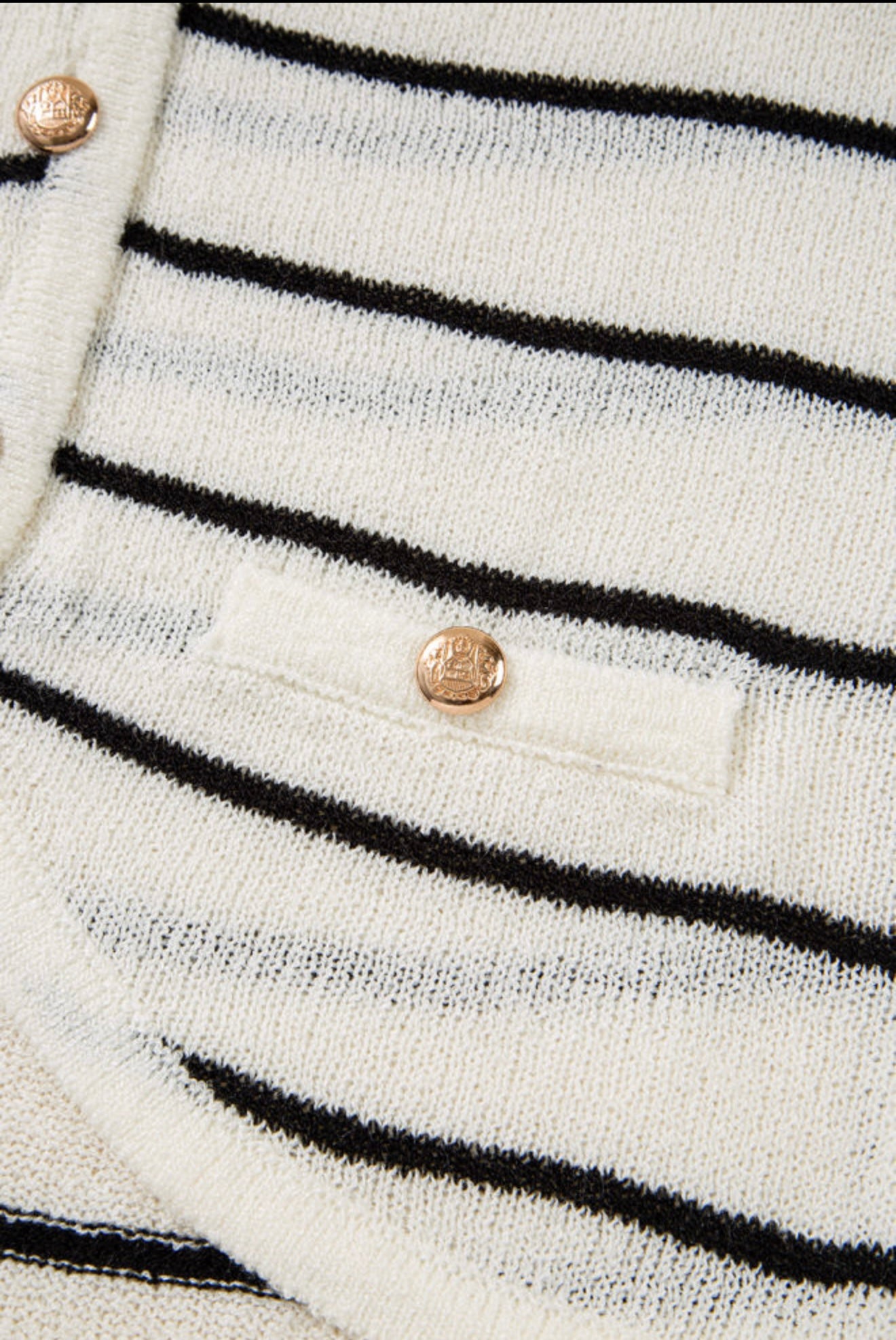 Ivory and Black Striped Sweater Vest with Gold Buttons