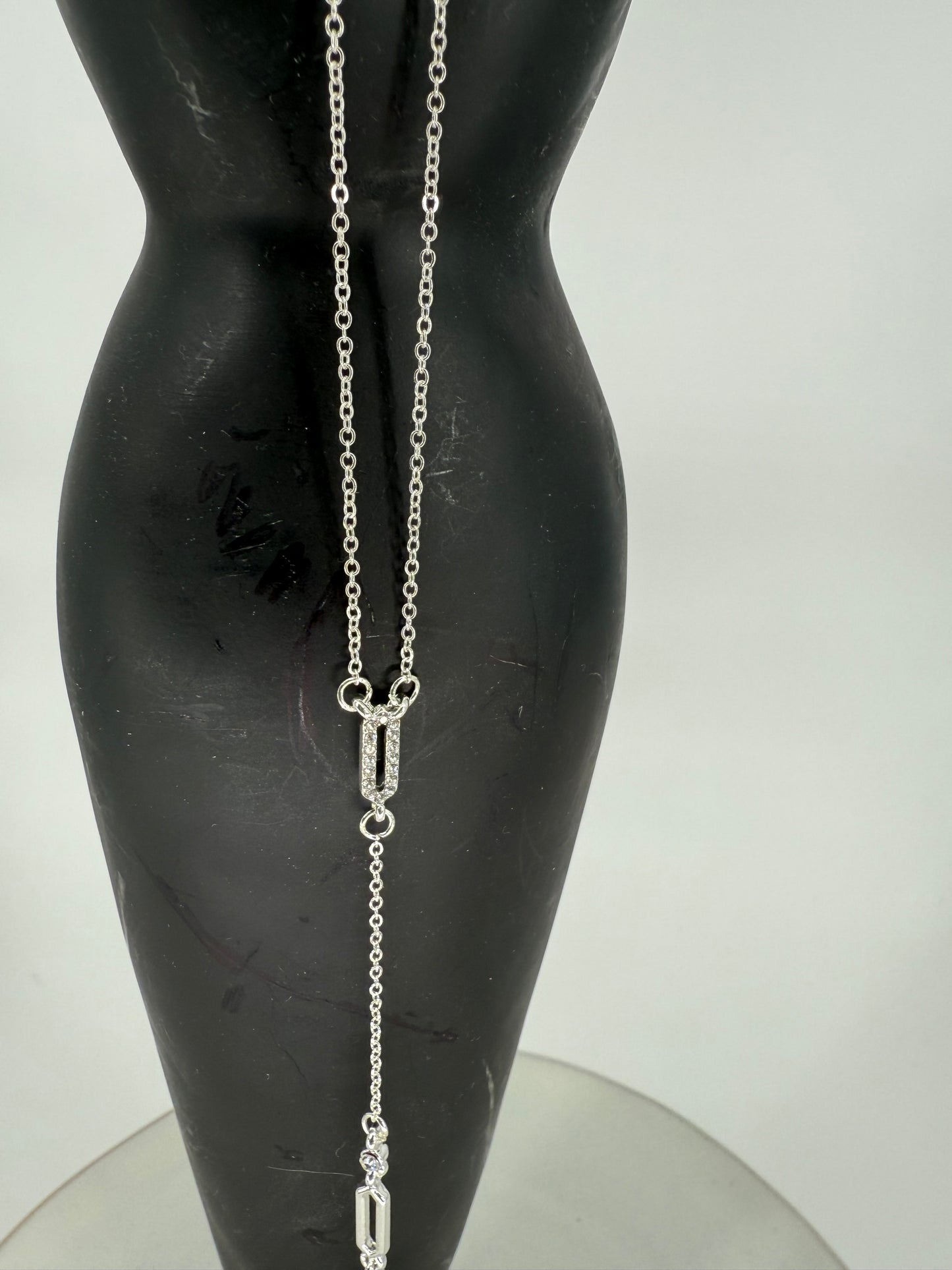 Trezo Silver Drop Style Necklace with Rhinestones