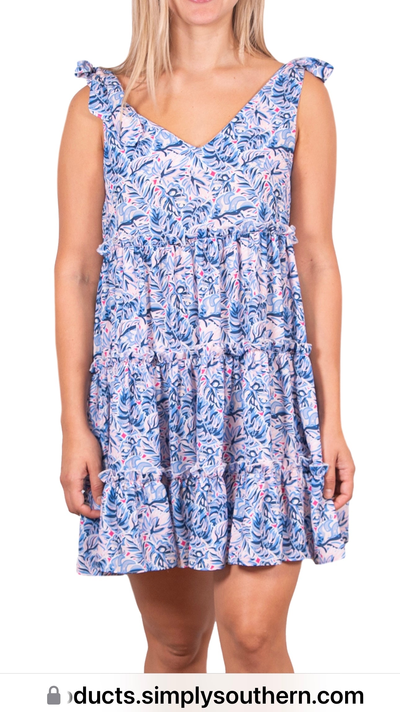 SS Blue and Pink Gathered Dress with Shoulder Ties