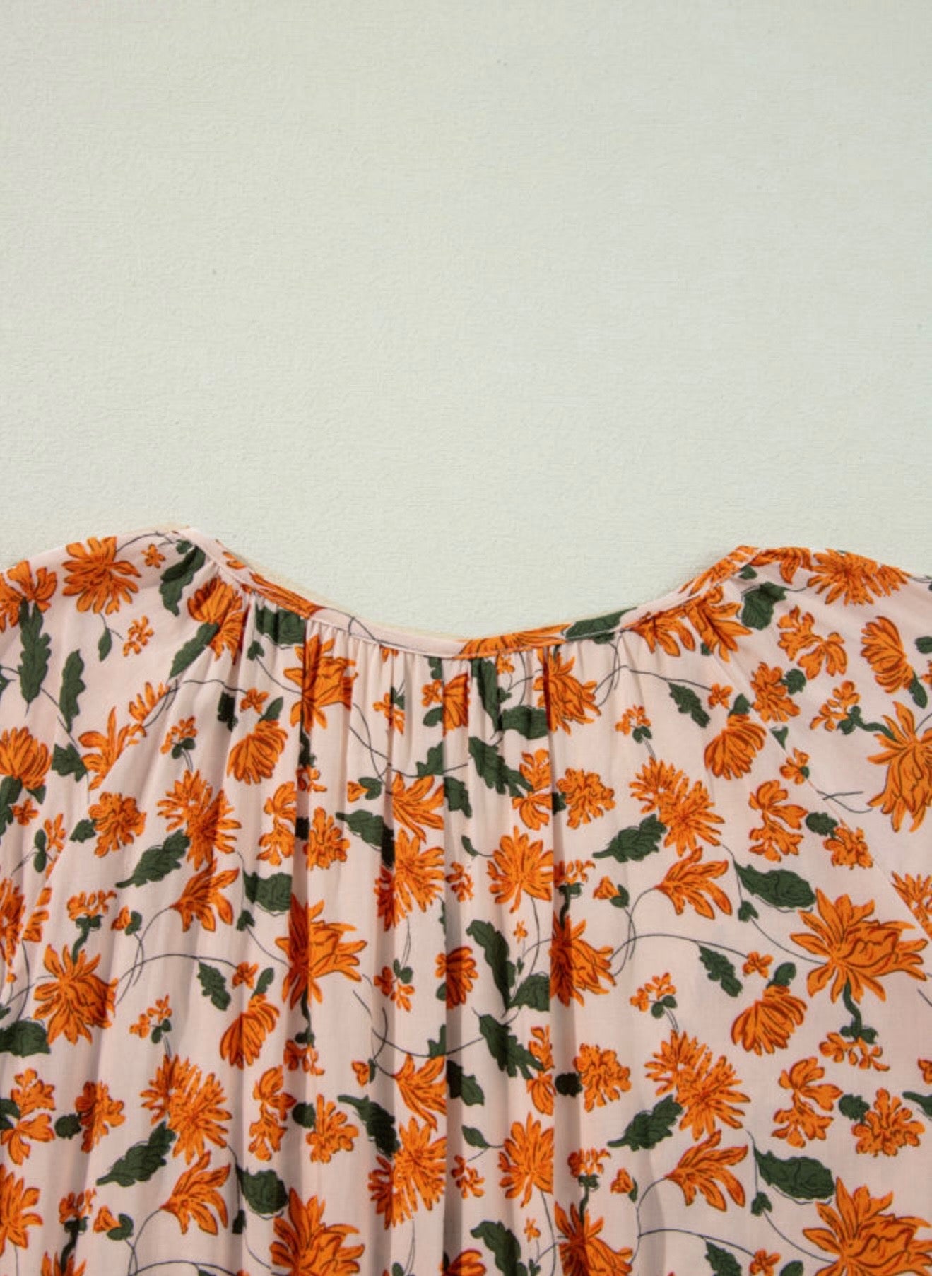 Orange Floral Print V-Neck Dress
