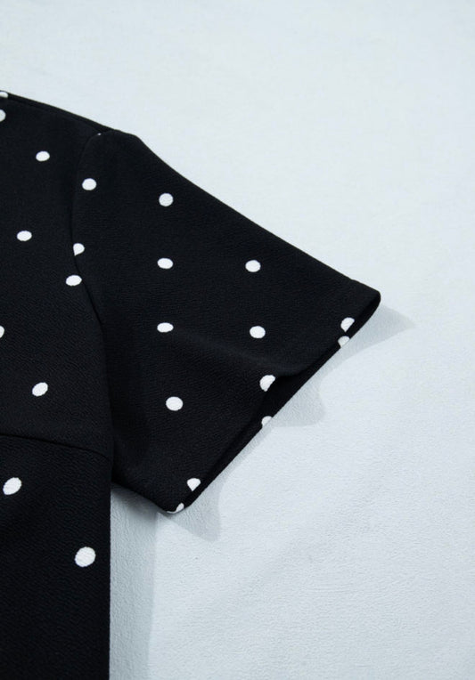 PP1 Black Polka Dot Top with Scallop Hem Detail